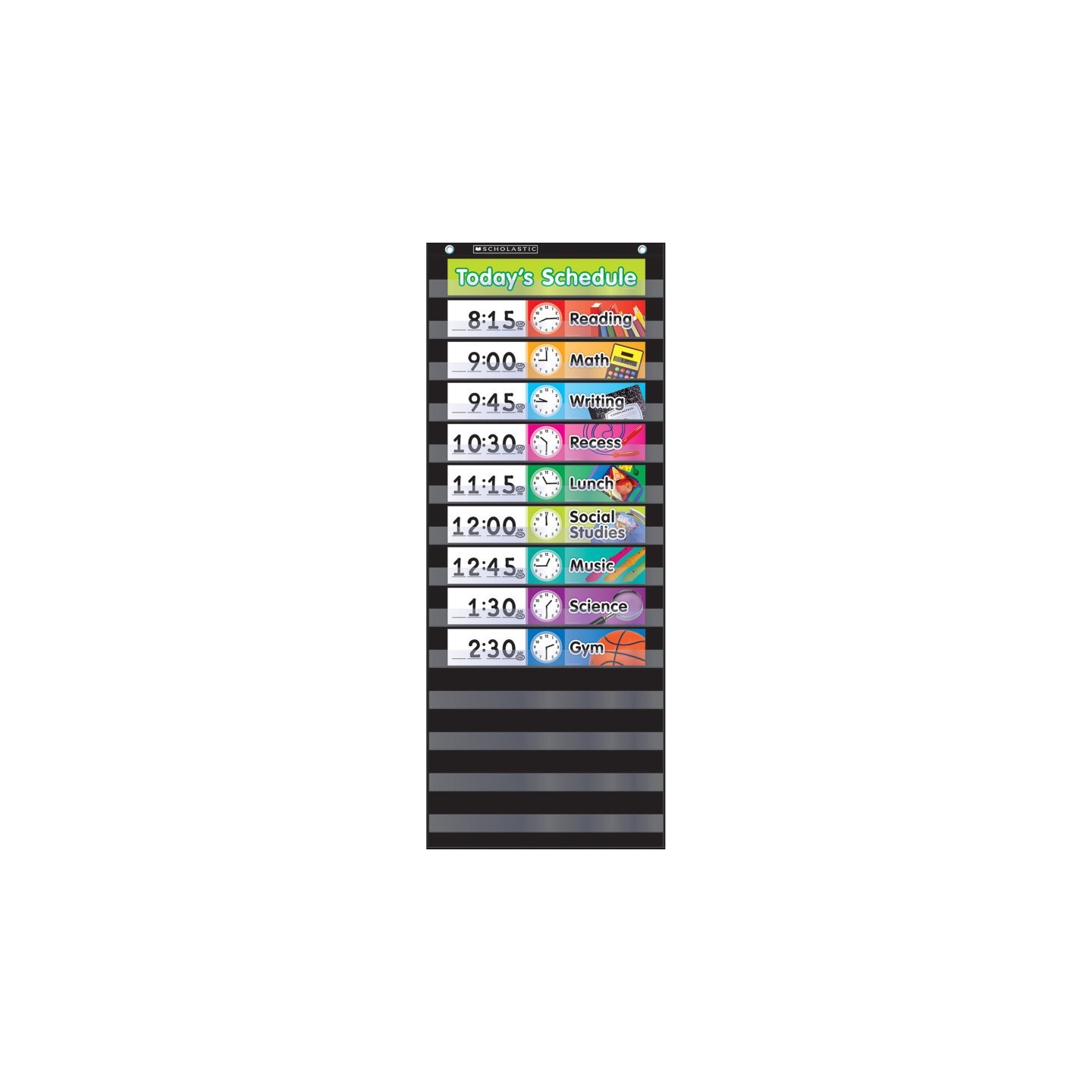 Scholastic Teaching Solutions Daily Schedule Pocket Chart with Cards, Black