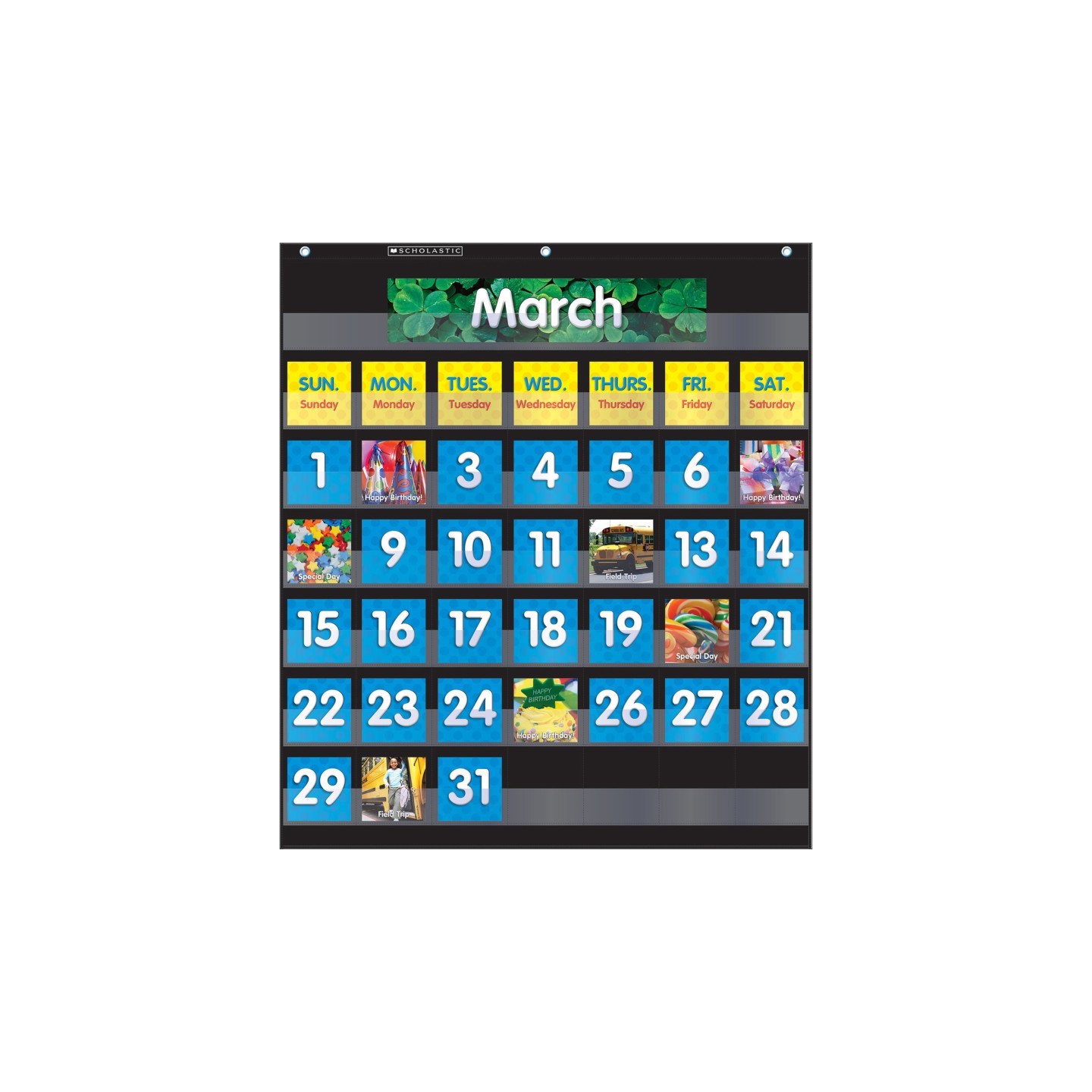 Scholastic Teaching Solutions Monthly Calendar Pocket Chart with Cards, Black
