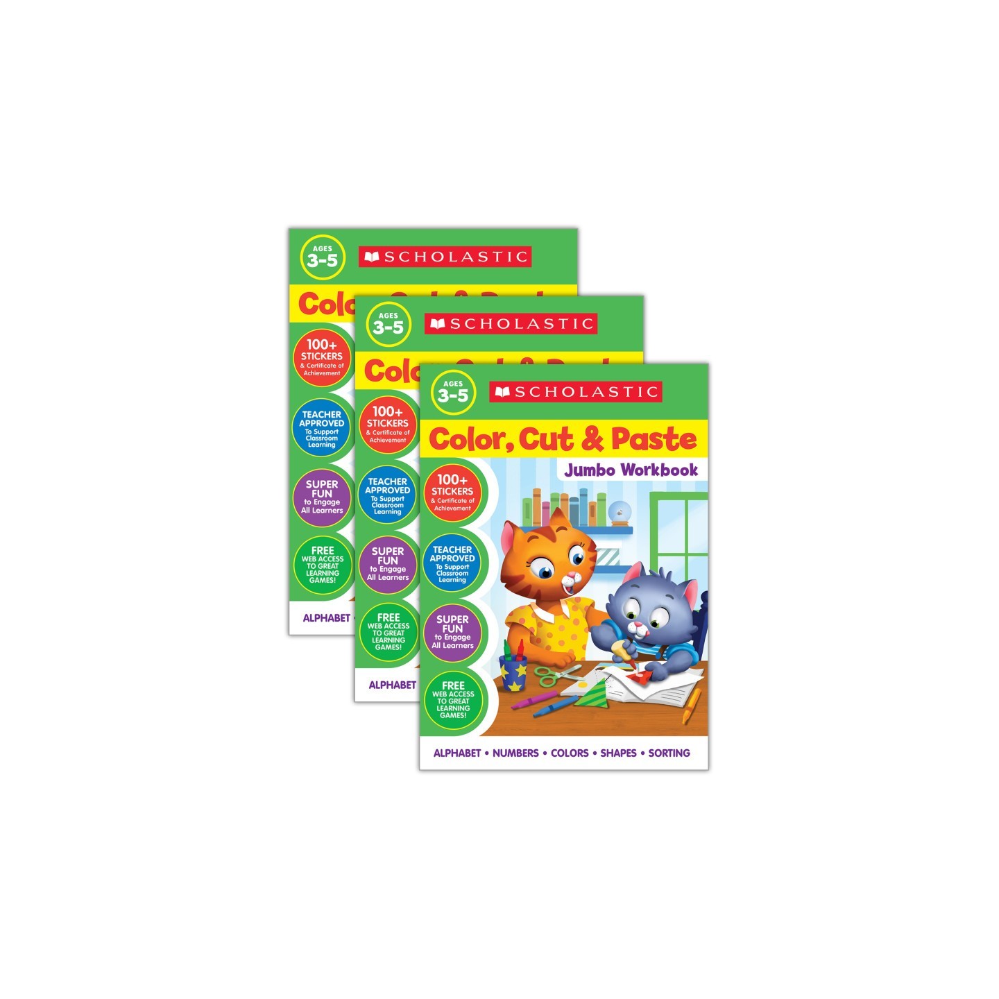 Scholastic Teaching Solutions Color, Cut & Paste Jumbo Workbook, Pack of 3