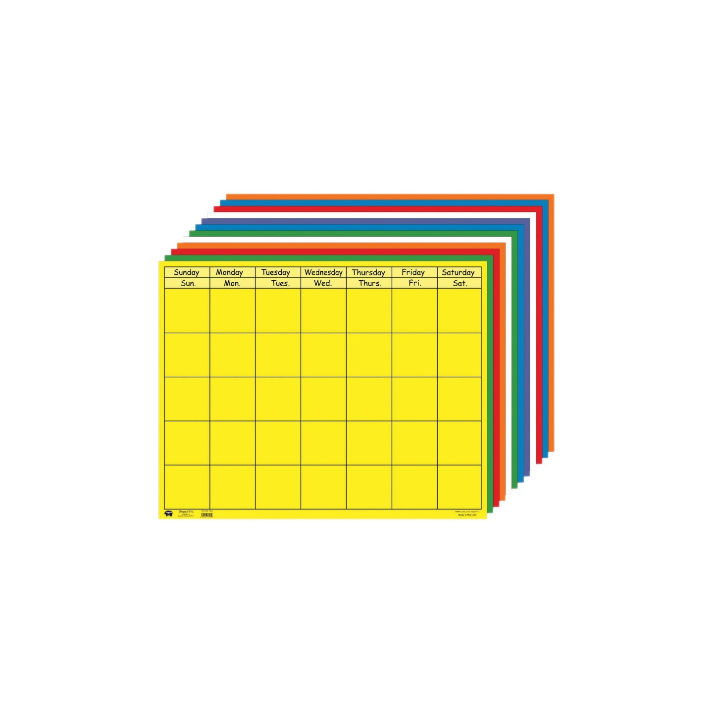 Creative Shapes Etc. Horizontal Calendar Set, 22" x 28", Assorted Colors, Pack of 12