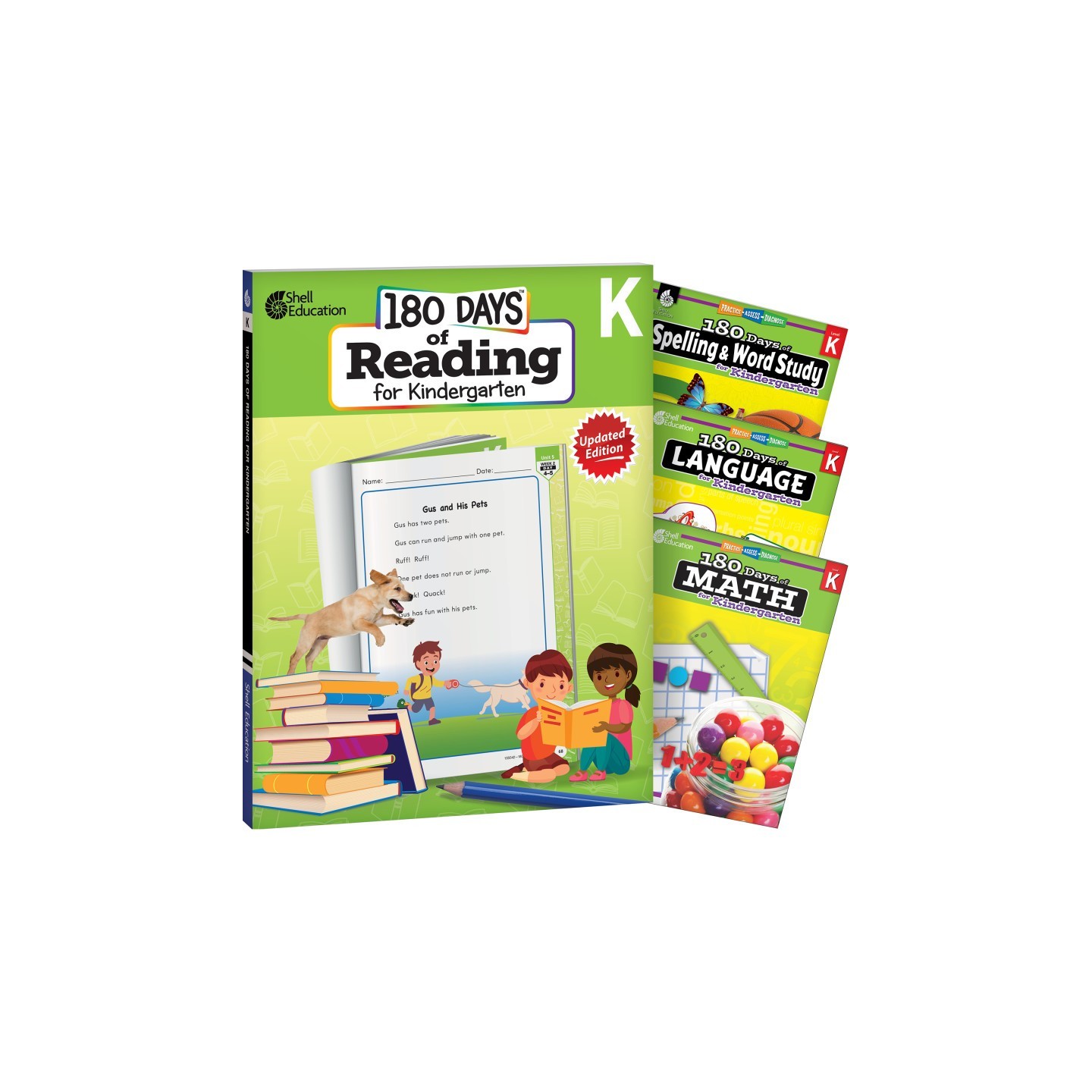 Shell Education 180 Days Reading, Spelling, Language, & Math Grade K: 4-Book Set