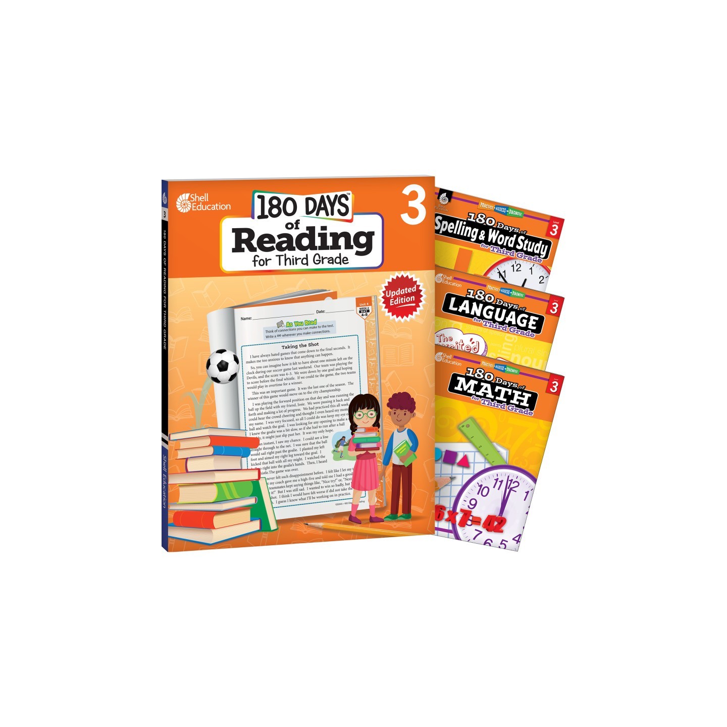 Shell Education 180 Days Reading, Spelling, Language, & Math Grade 3: 4-Book Set