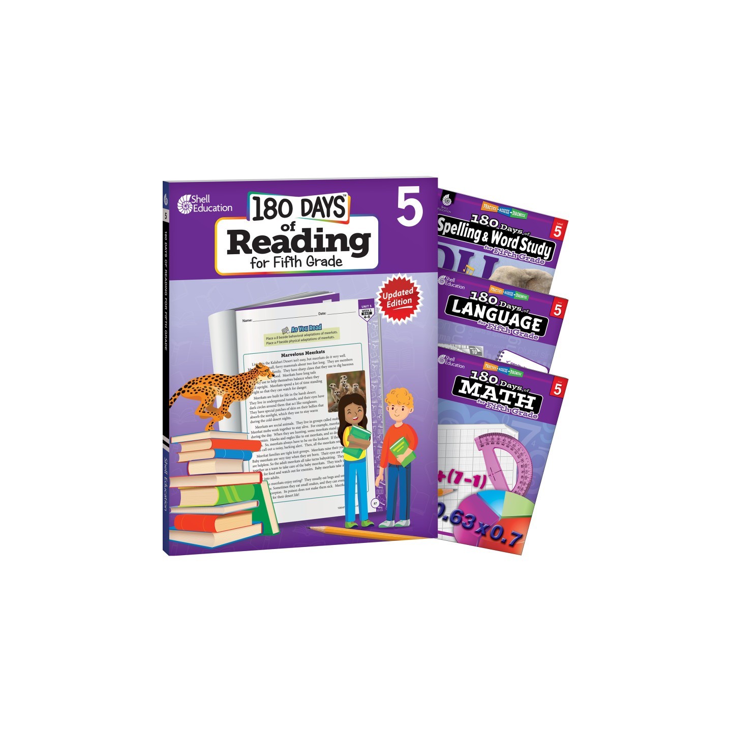 Shell Education 180 Days Reading, Spelling, Language, & Math Grade 5: 4-Book Set