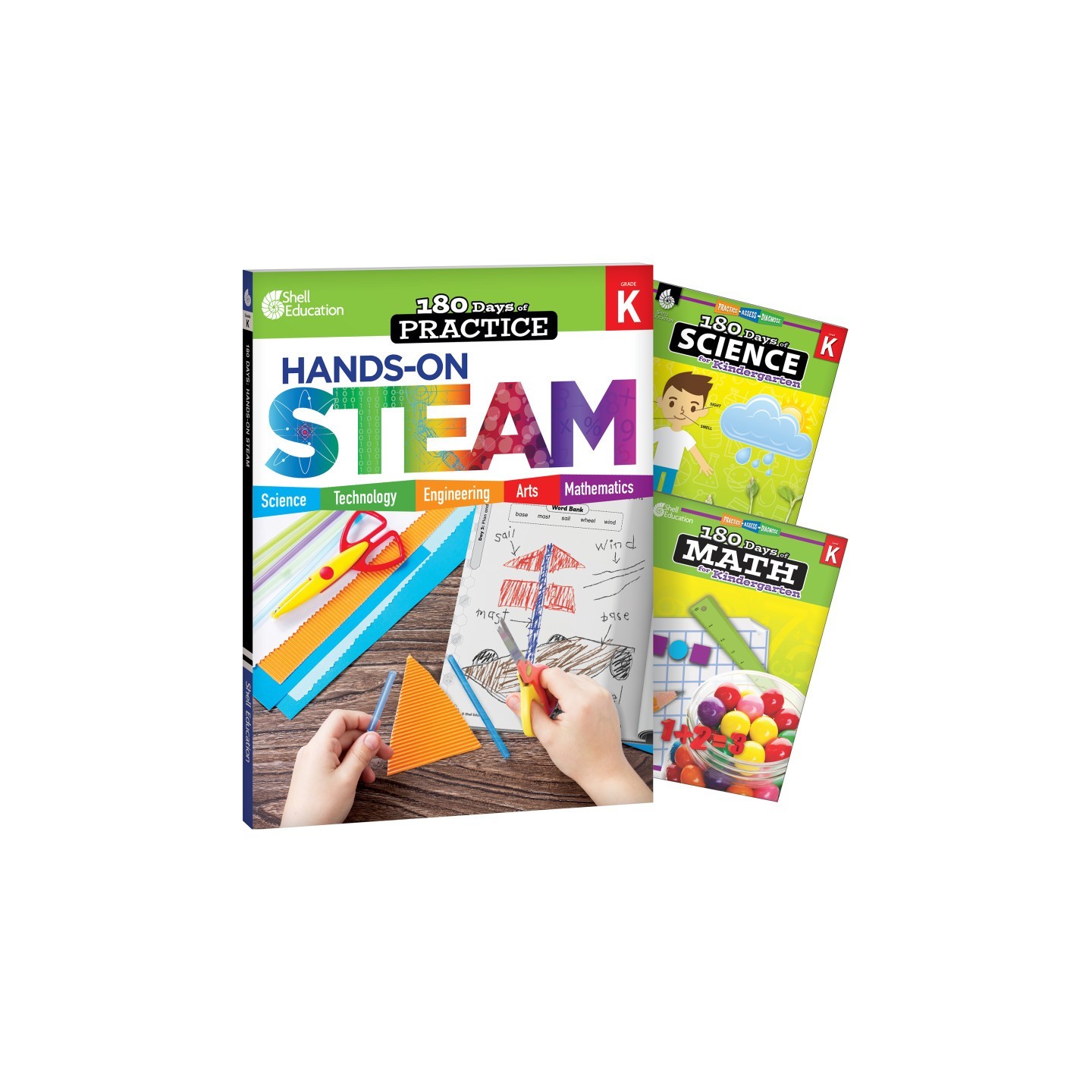 Shell Education 180 Days STEAM, Science, & Math Grade K: 3-Book Set