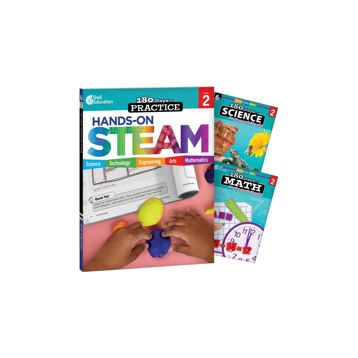Shell Education 180 Days STEAM, Science, & Math Grade 2: 3-Book Set