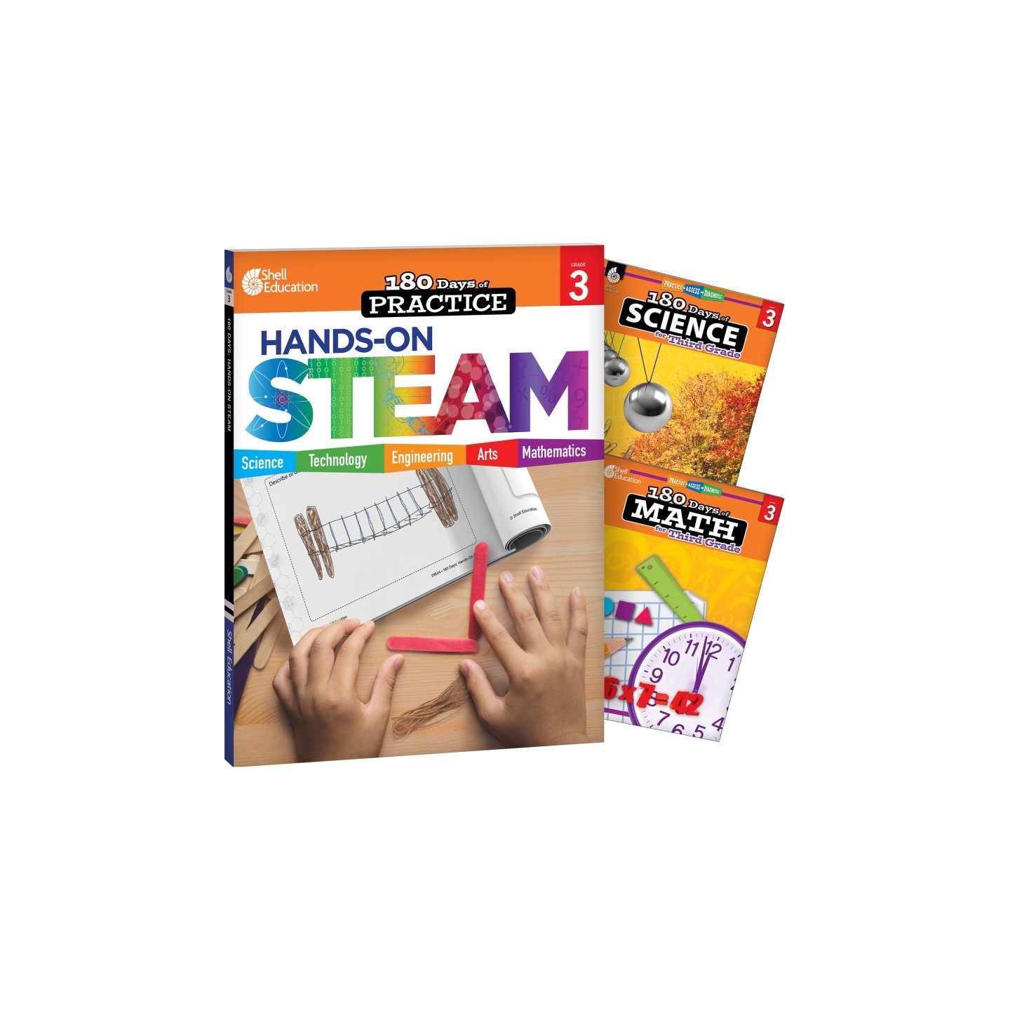 Shell Education 180 Days STEAM, Science, & Math Grade 3: 3-Book Set