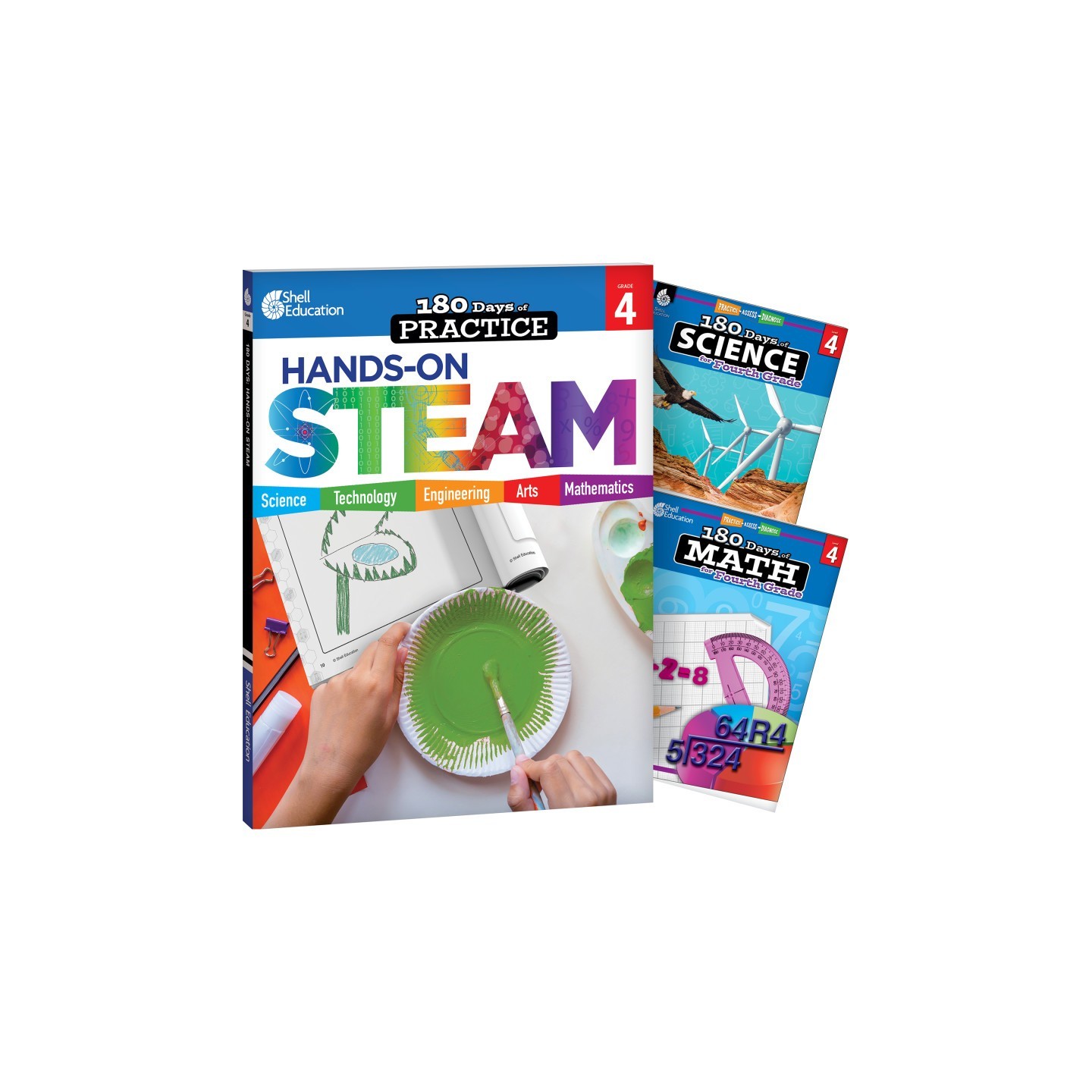 Shell Education 180 Days STEAM, Science, & Math Grade 4: 3-Book Set