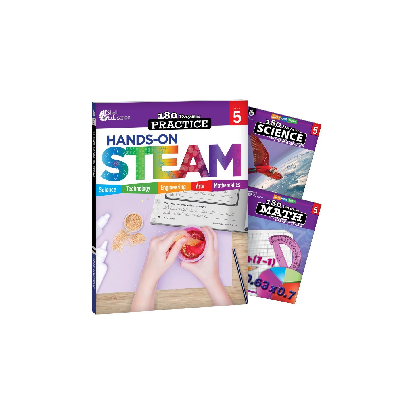 Shell Education 180 Days STEAM, Science, & Math Grade 5: 3-Book Set