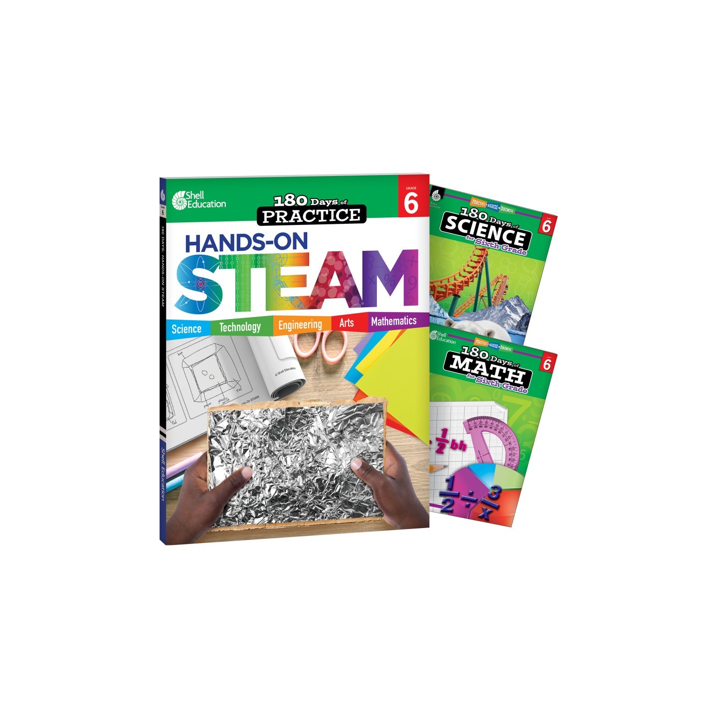 Shell Education 180 Days STEAM, Science, & Math Grade 6: 3-Book Set
