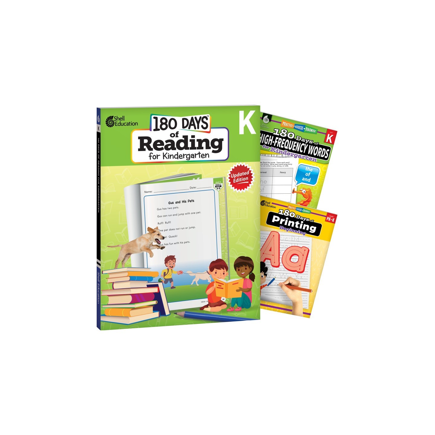 Shell Education 180 Days Reading, High-Frequency Words, & Printing Grade K: 3-Book Set