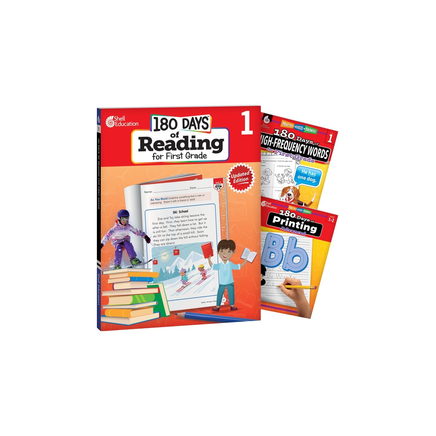 Shell Education 180 Days Reading, High-Frequency Words, & Printing Grade 1: 3-Book Set