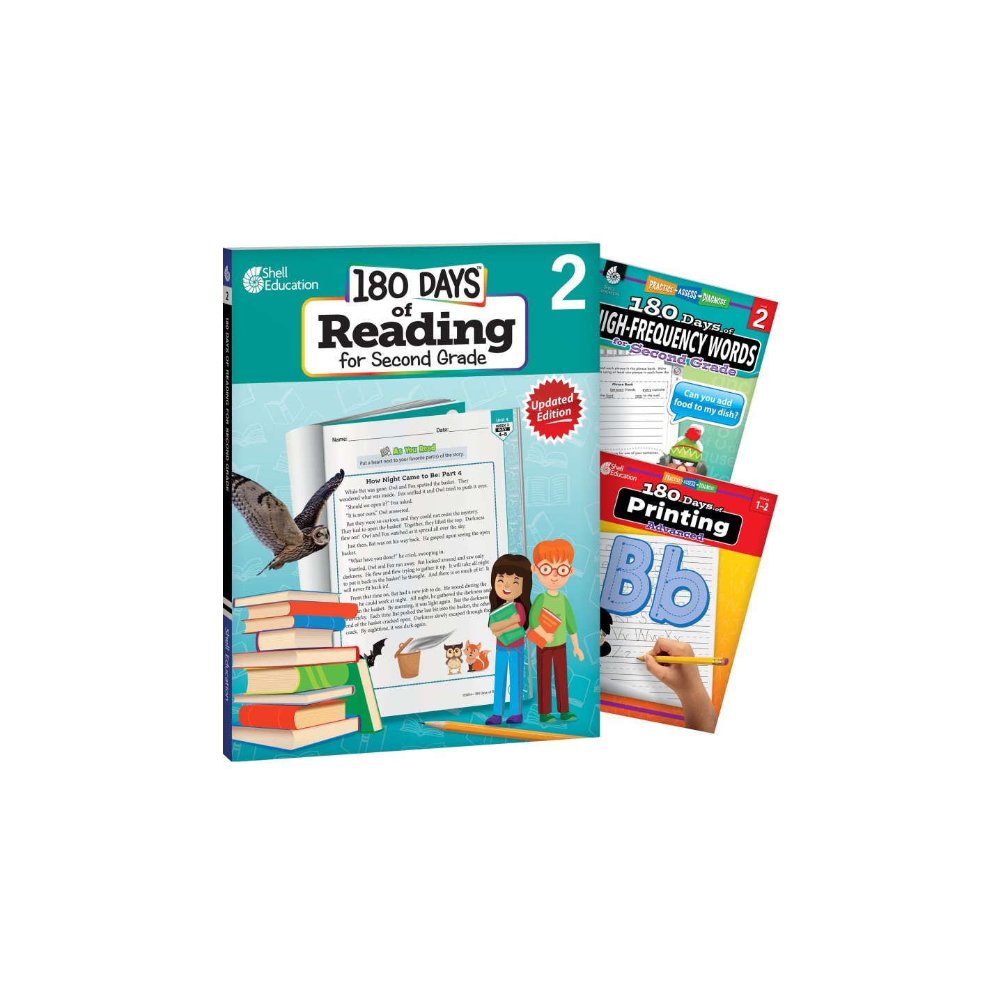 Shell Education 180 Days Reading, High-Frequency Words, & Printing Grade 2: 3-Book Set