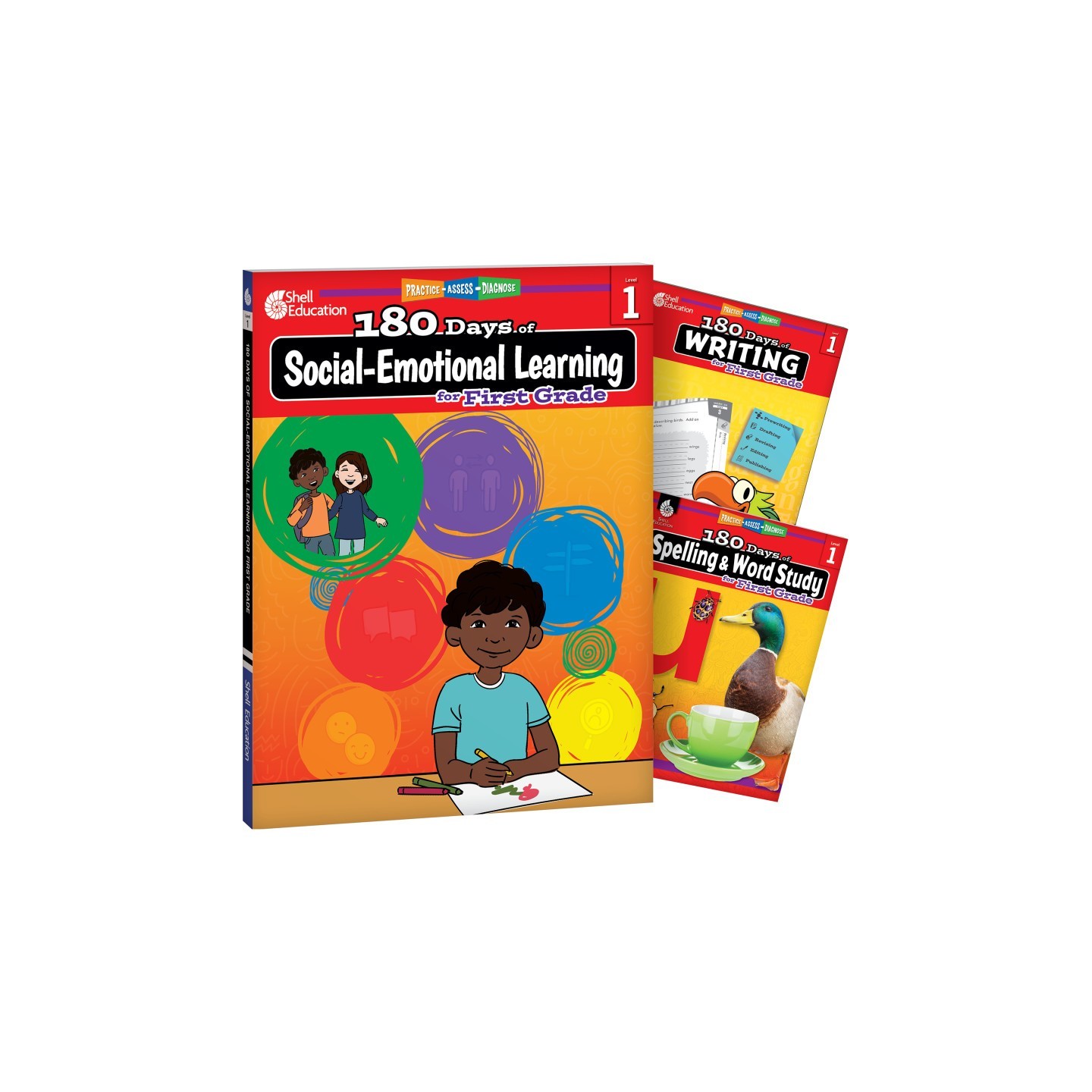 Shell Education 180 Days Social-Emotional Learning, Writing, & Spelling Grade 1: 3-Book Set