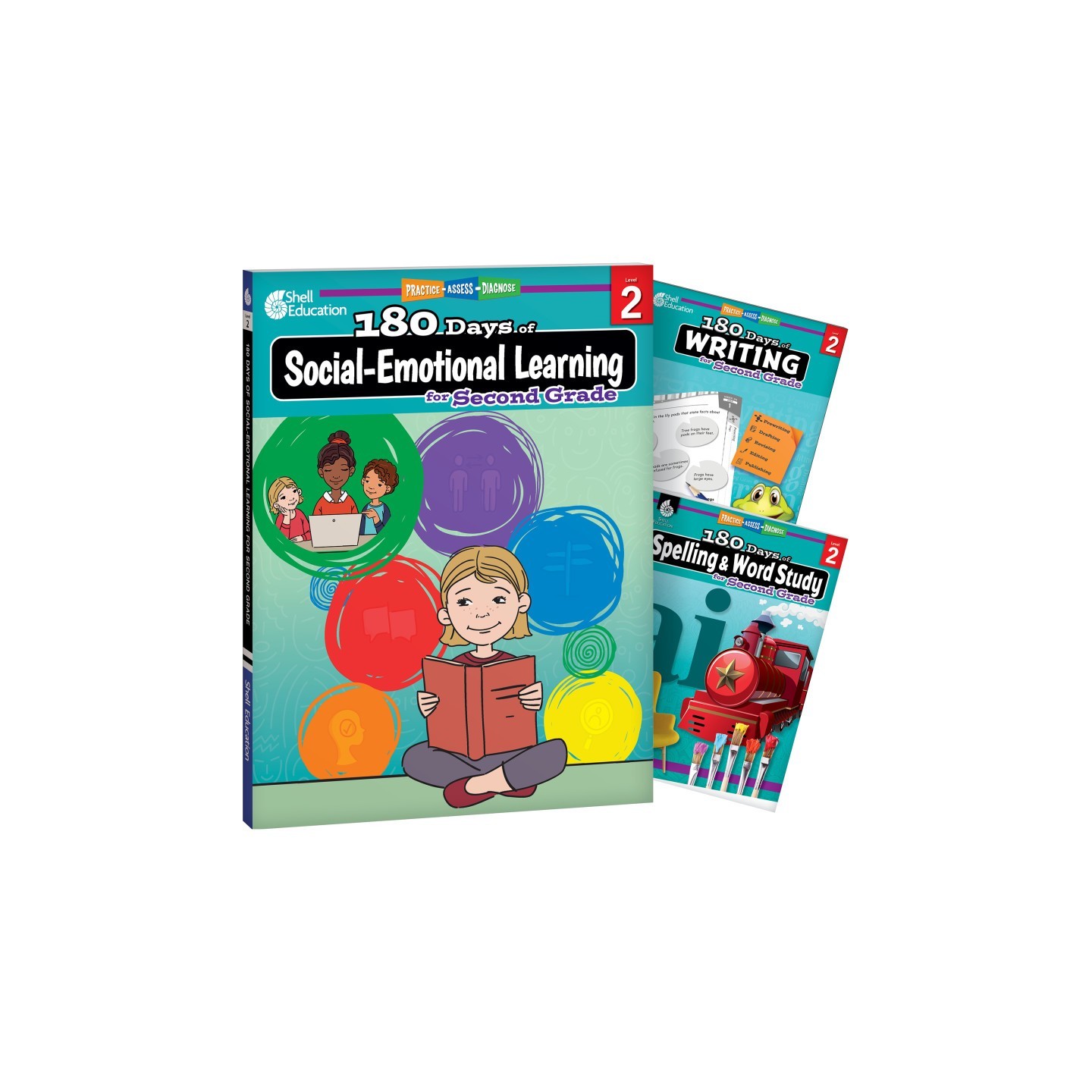 Shell Education 180 Days Social-Emotional Learning, Writing, & Spelling Grade 2: 3-Book Set