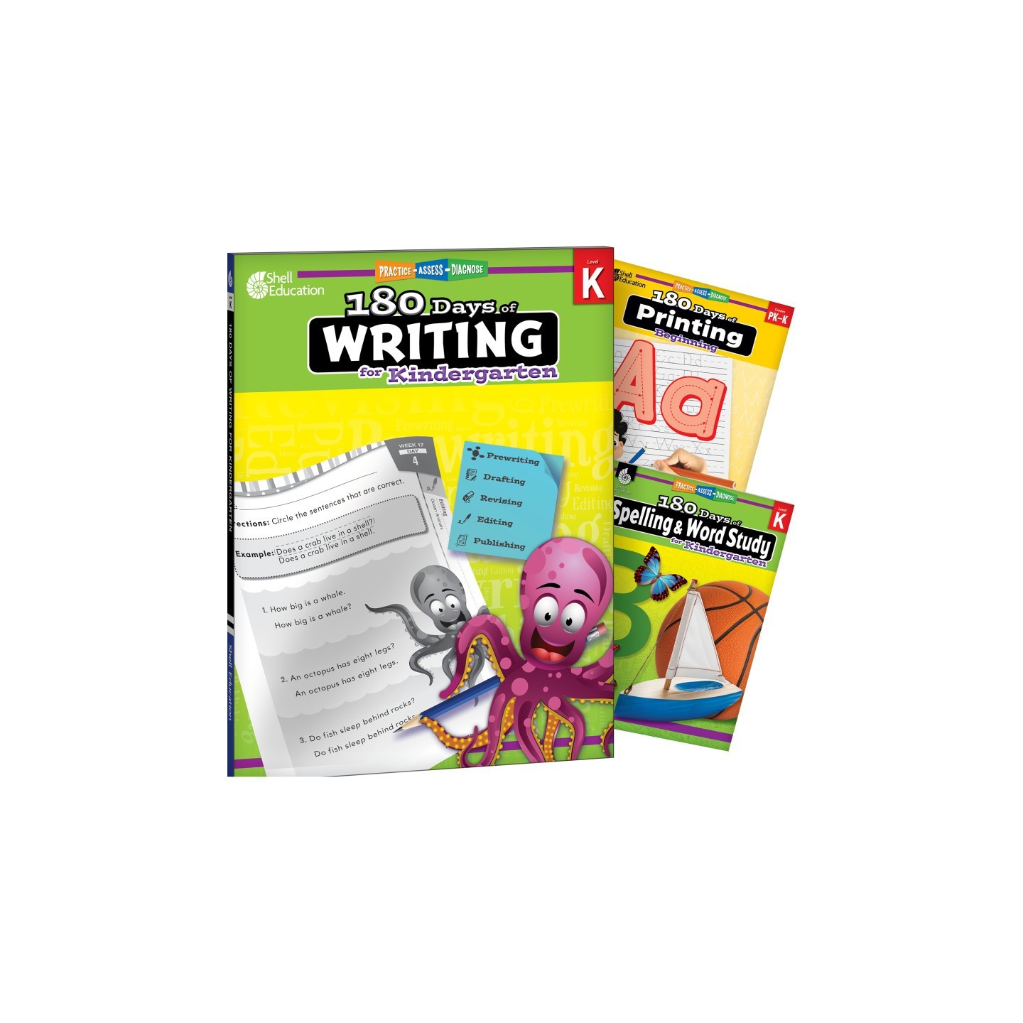 Shell Education 180 Days Writing, Spelling, & Printing Grade K: 3-Book Set