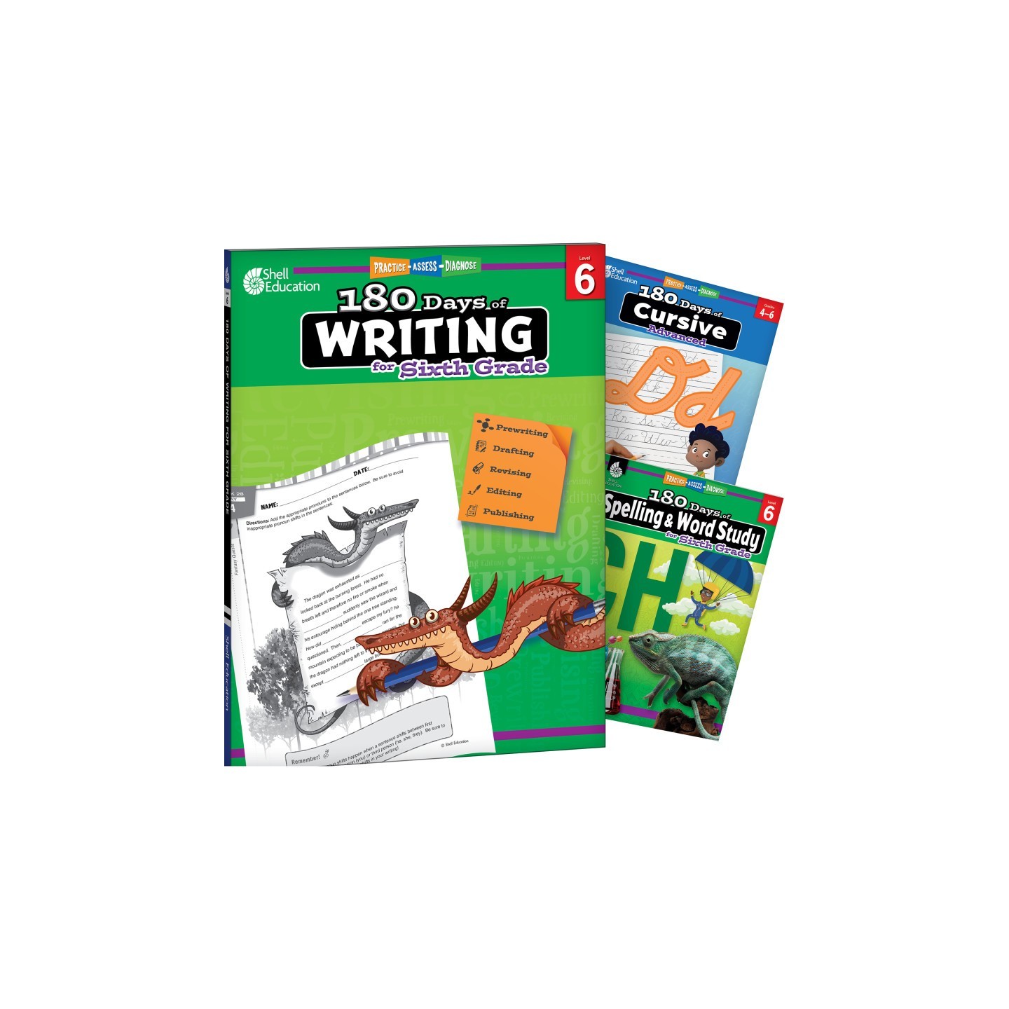 Shell Education 180 Days Writing, Spelling, & Cursive Grade 6: 3-Book Set