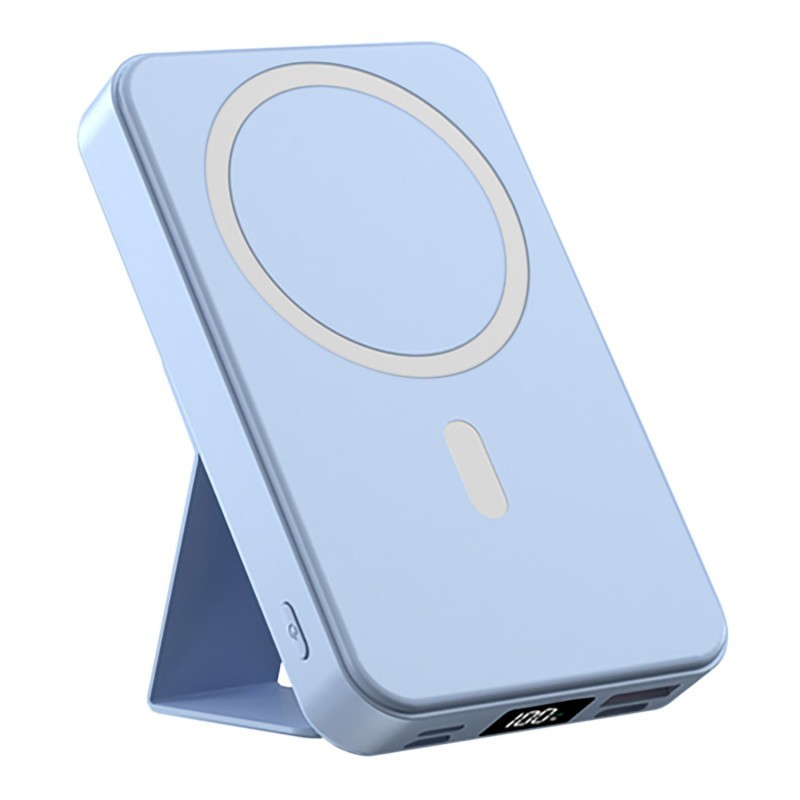 Alpha Digital 10,000mAh Magnetic Wireless Charge Power Bank with Foldable Stand, Blue