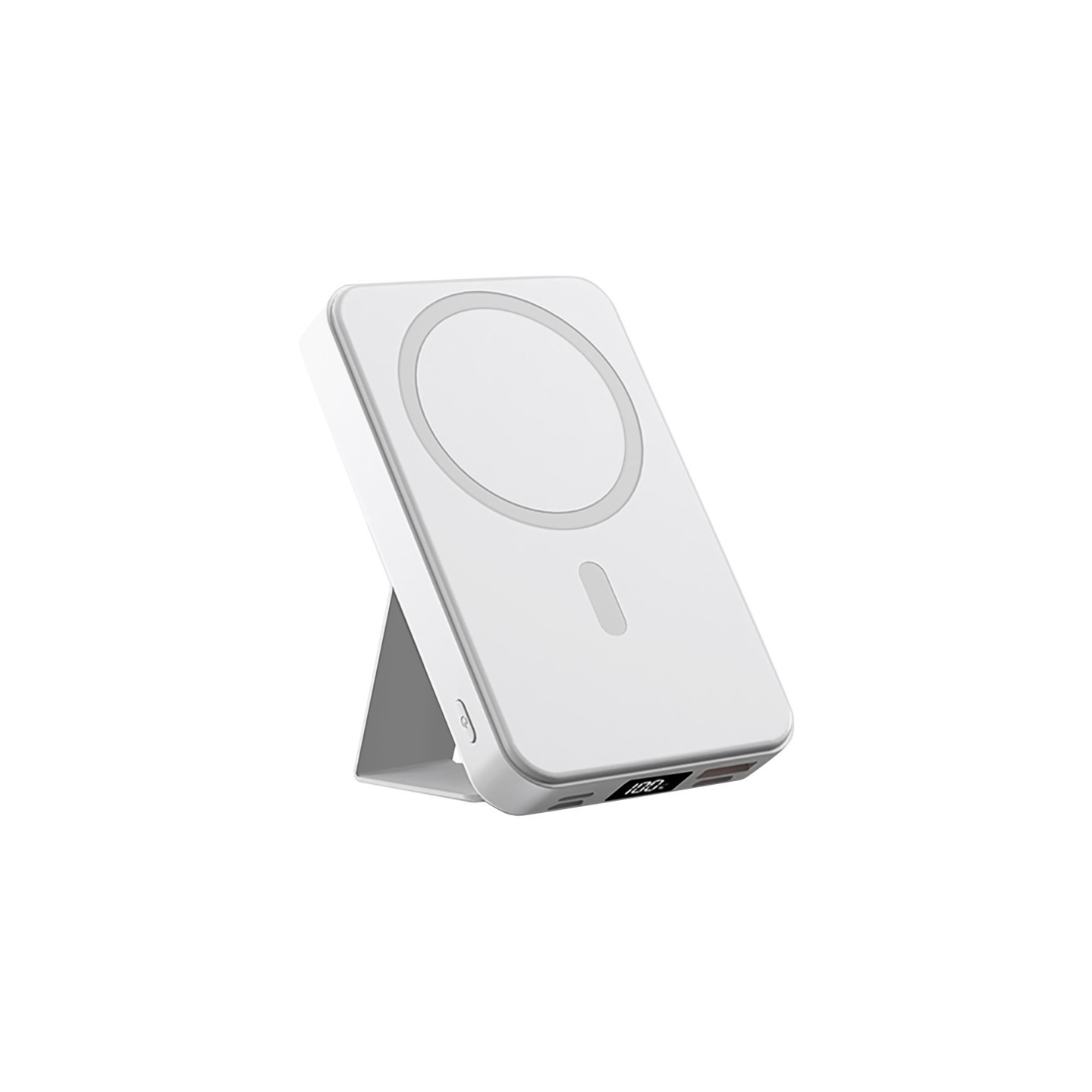 Alpha Digital 10,000mAh Magnetic Wireless Charge Power Bank with Foldable Stand, White