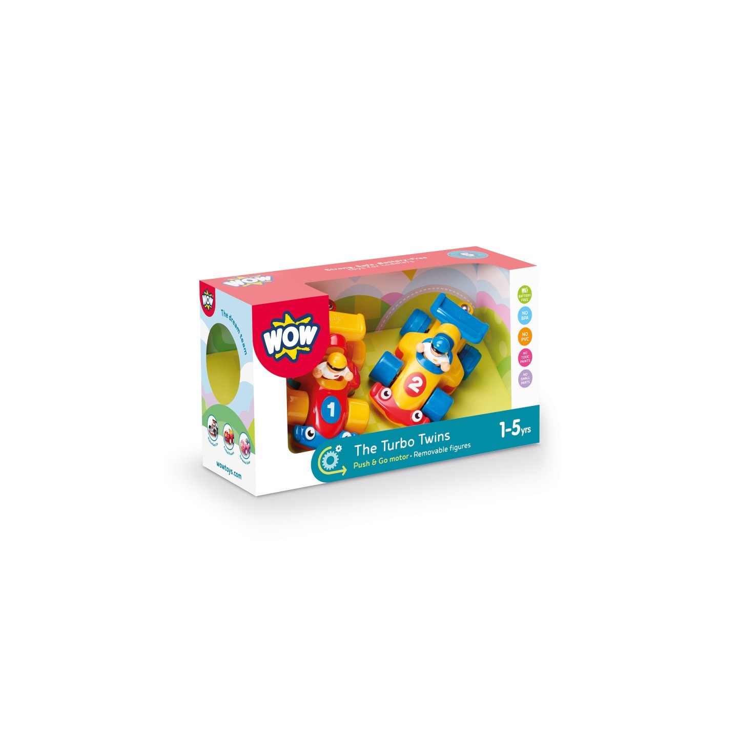 WOW Toys The Turbo Twins, Push & Go Toy Racing Cars