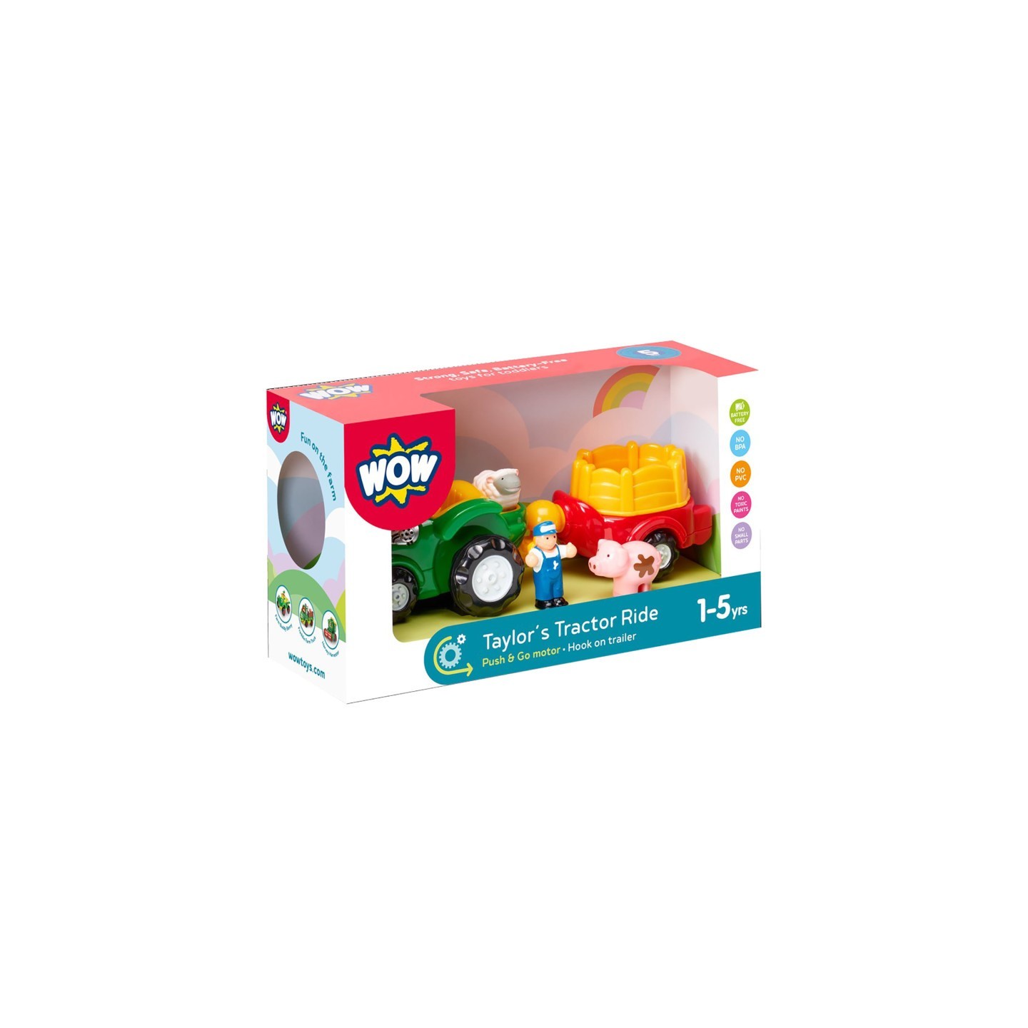WOW Toys Taylor's Tractor Ride, Push & Go Toy Tractor