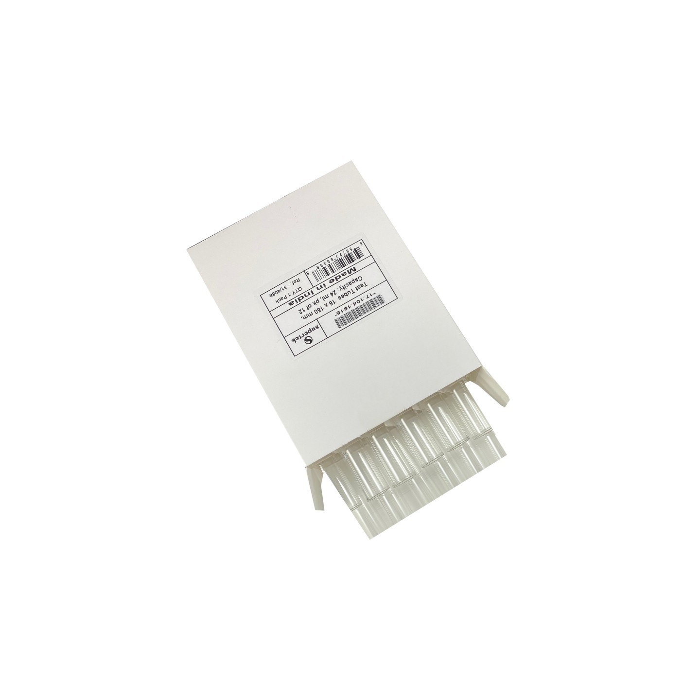Supertek® Test Tubes, 16 x 150 mm, 24 ml Capacity, Pack of 12