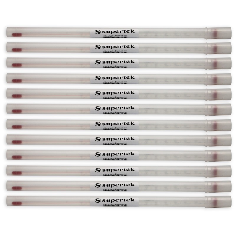 Supertek® Lab Thermometer, Red Liquid, -20-110C/0-230F, Partial, Pack of 12