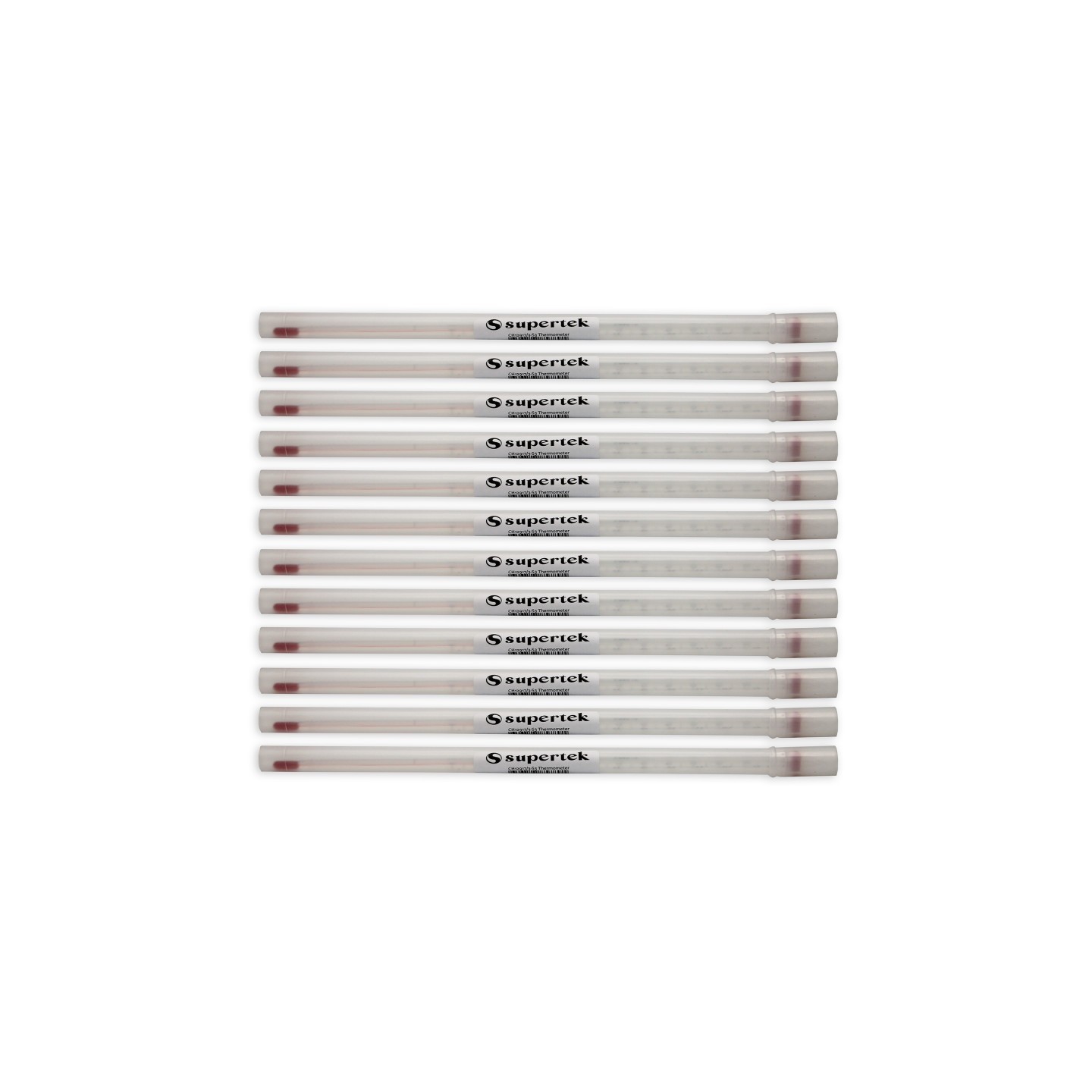 Supertek® Lab Thermometer, Red Liquid, -20-110C/0-230F, Partial, Pack of 12