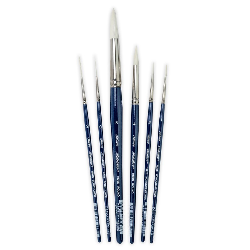 Silver Brush Bristlon Short Handle Liner Brushes, Set of 6