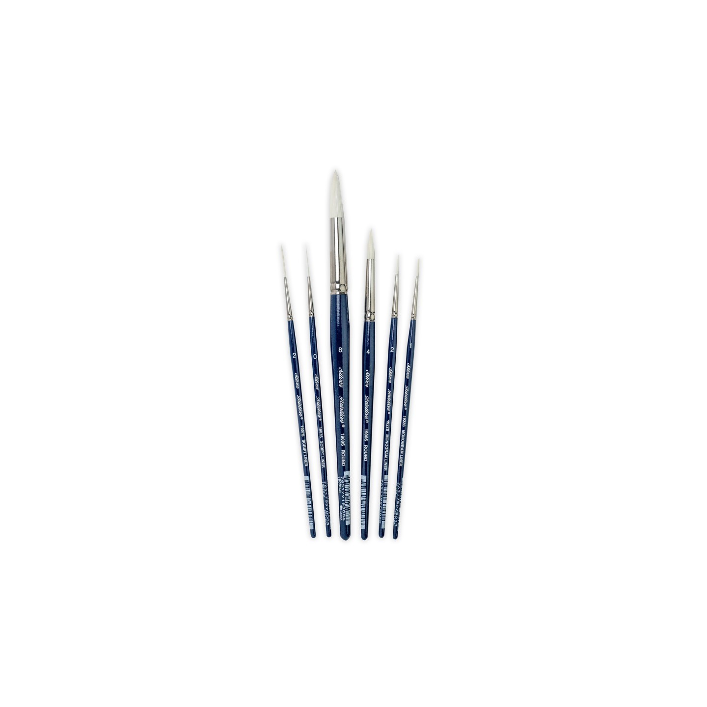 Silver Brush Bristlon Short Handle Liner Brushes, Set of 6