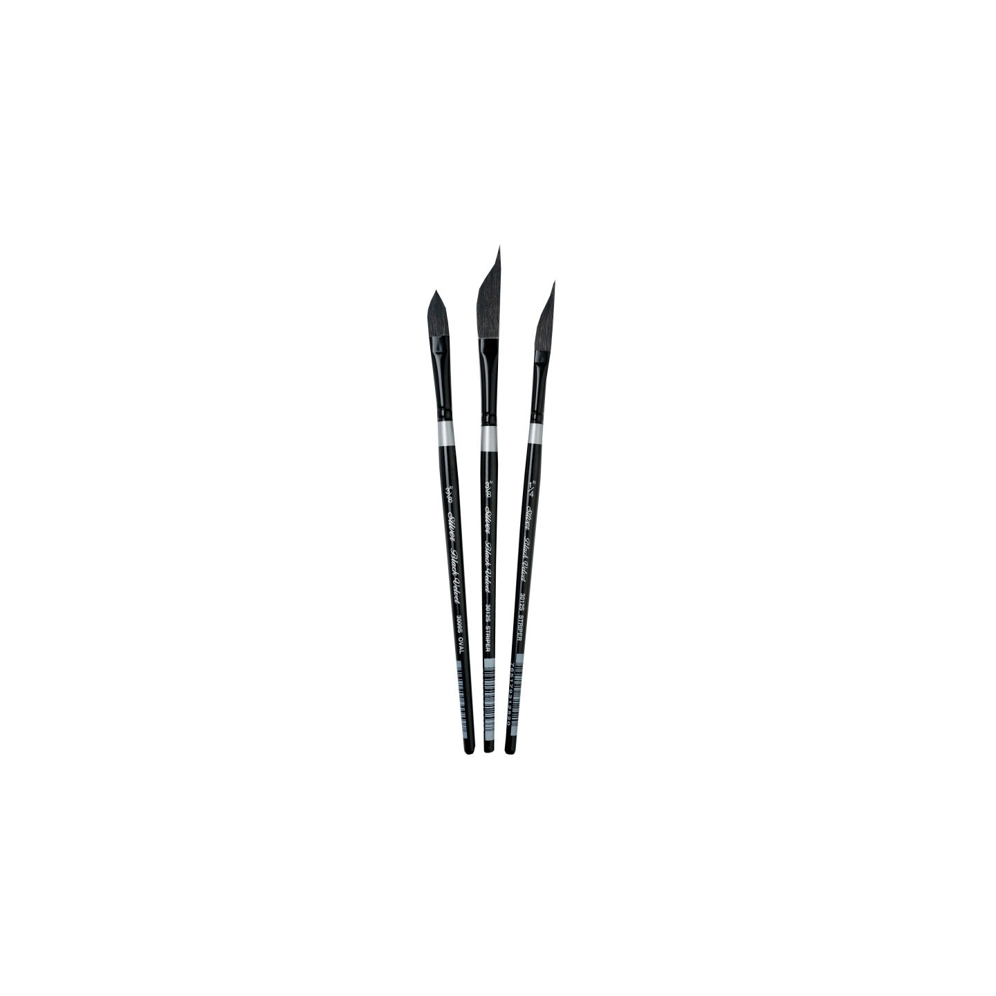 Silver Brush Black Velvet Dagger/Oval Brushes, Set of 3