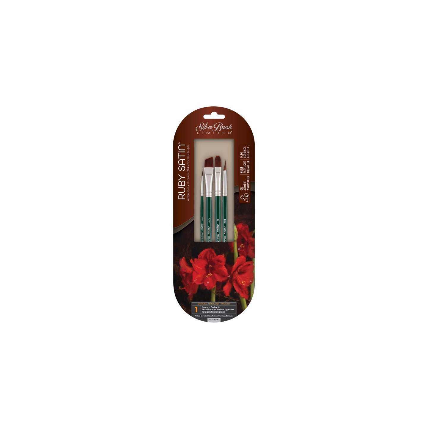 Silver Brush Ruby Satin® 4-Piece Basic SH Brush Set