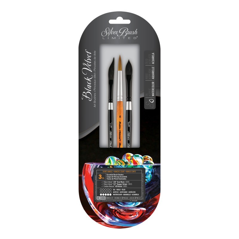 Silver Brush Black Velvet® 3-Piece Essential Strokes W/C Brush Set