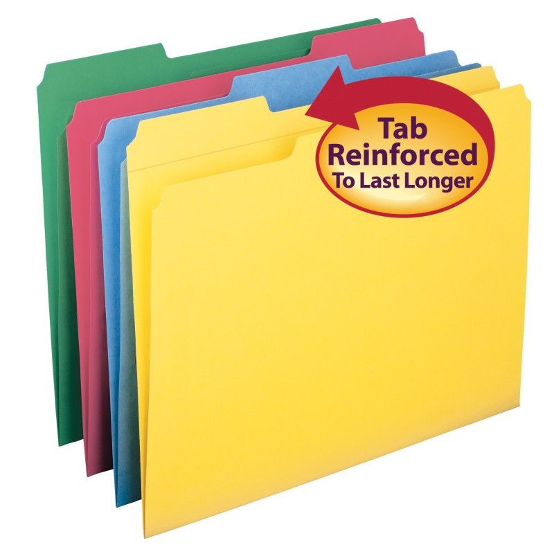 Smead® File Folder, Reinforced 1/3-Cut Tab, Letter Size, Assorted Colors, Pack of 12