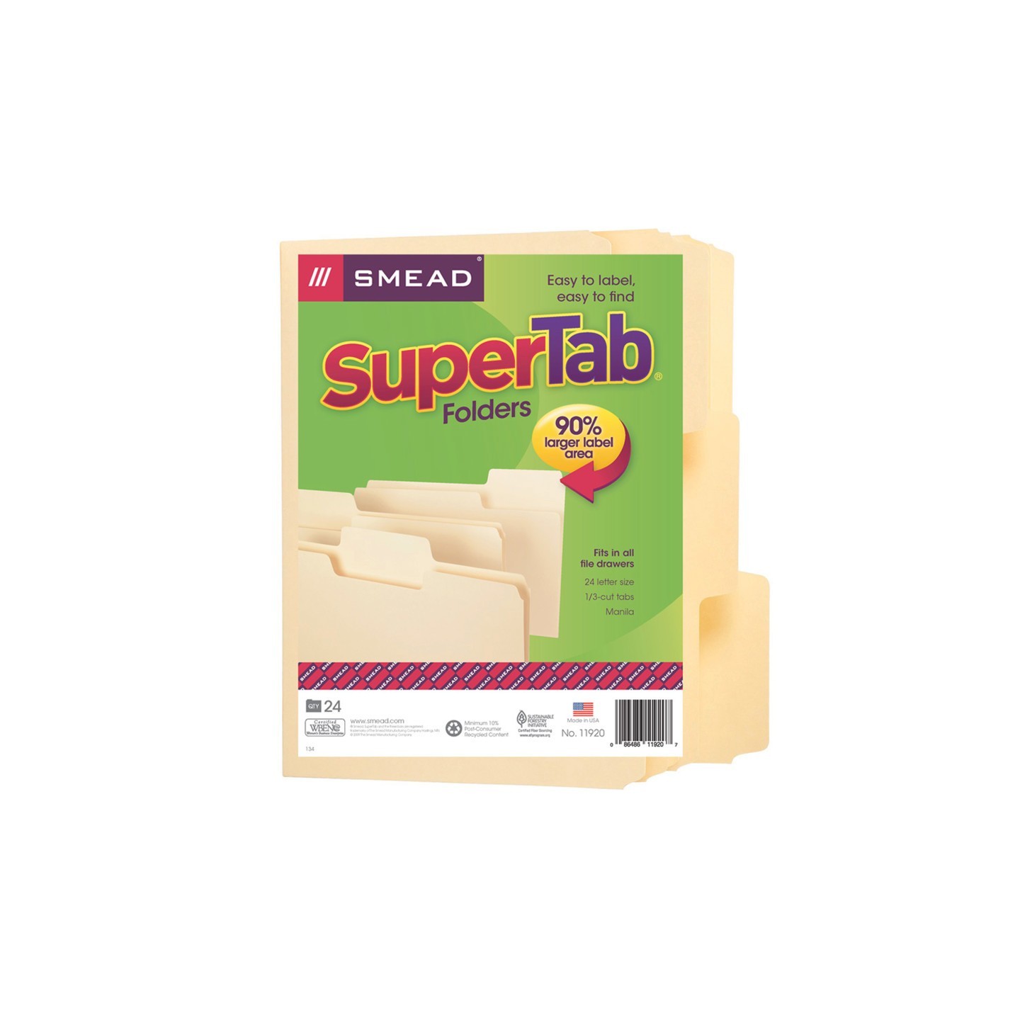 Smead® SuperTab® File Folder, Oversized 1/3-Cut Tab, Letter Size, Manila, Pack of 24