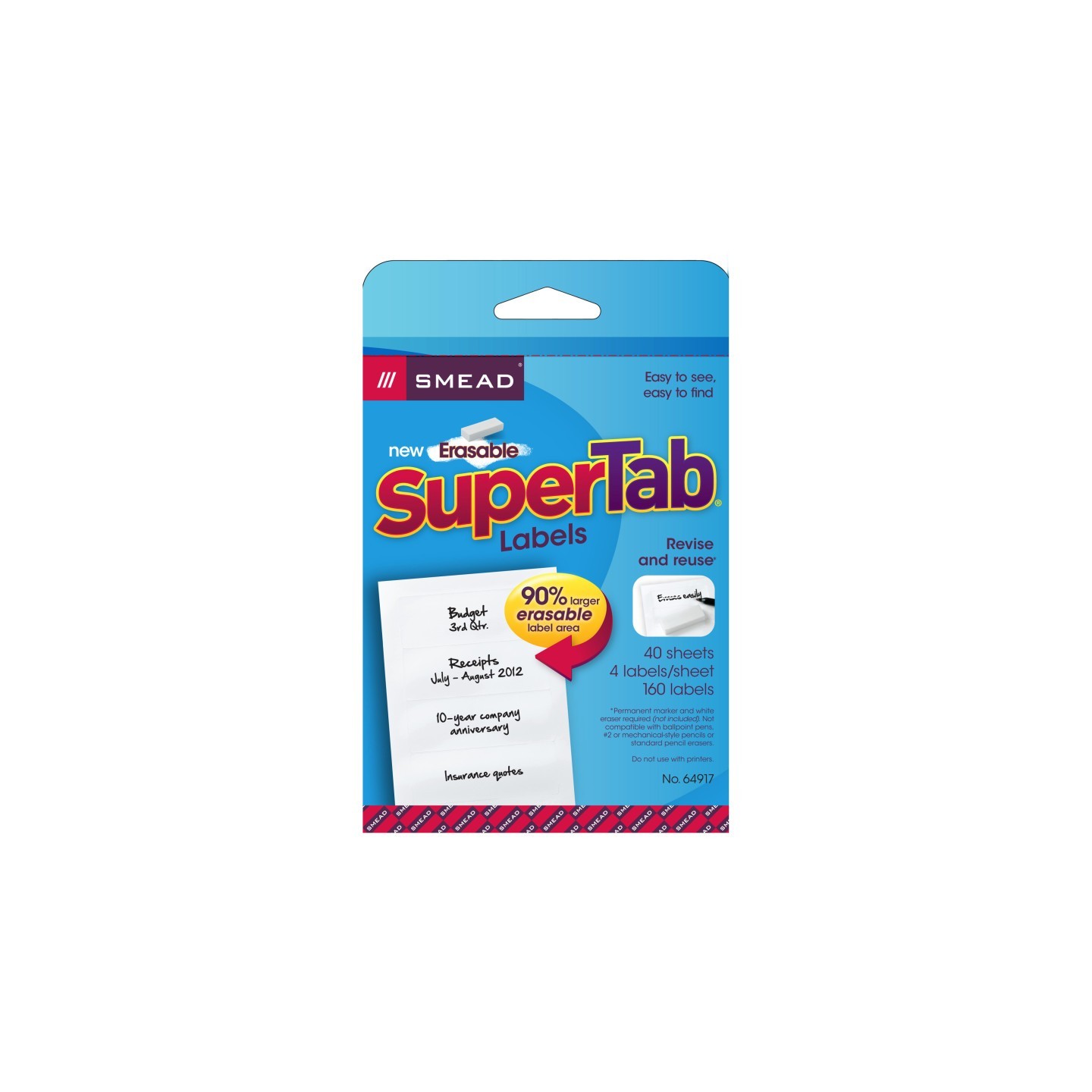 Smead® Erasable SuperTab® File Folder Labels, White, 160 Labels