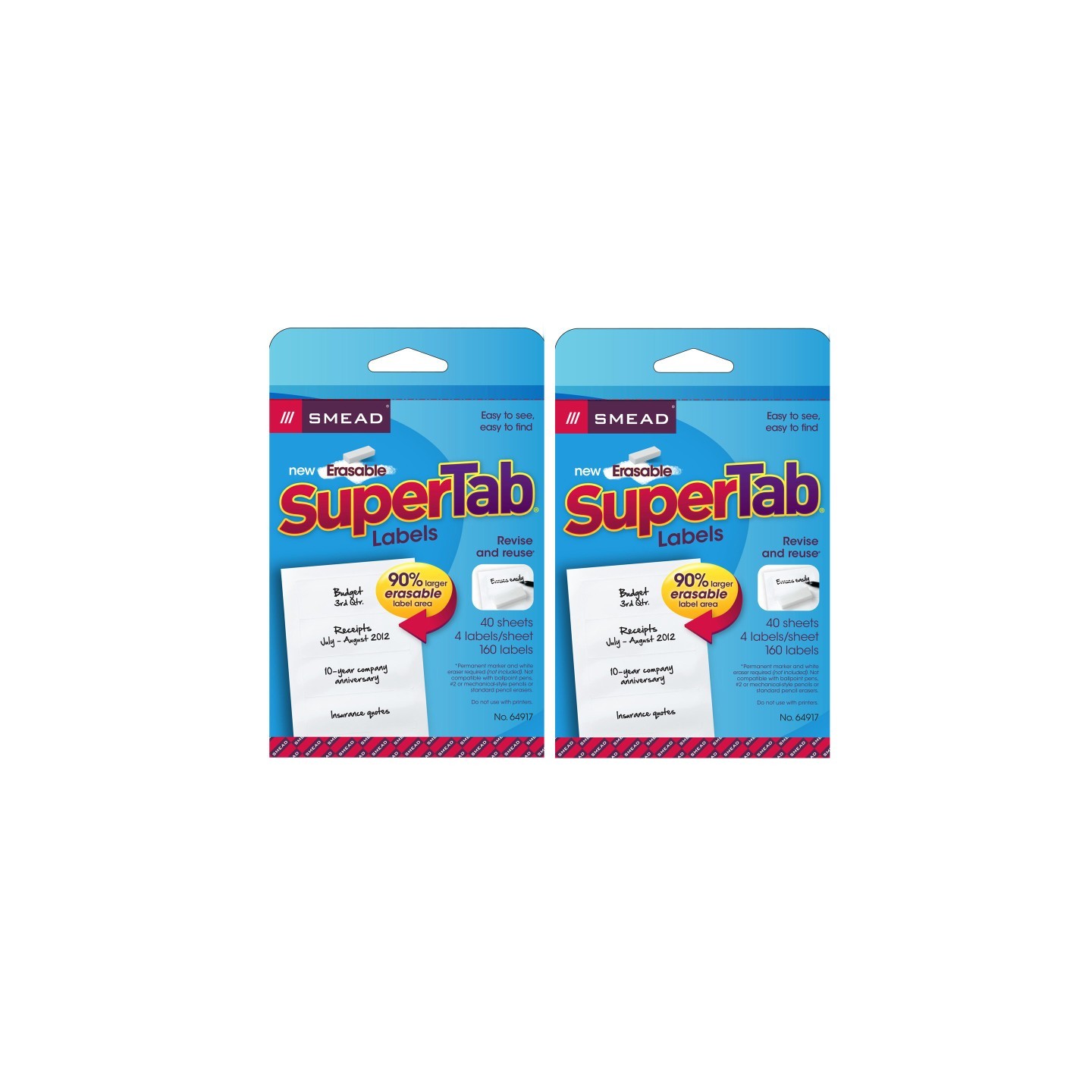 Smead® Erasable SuperTab® File Folder Labels, White, 160 labels Per Pack, 2 Packs