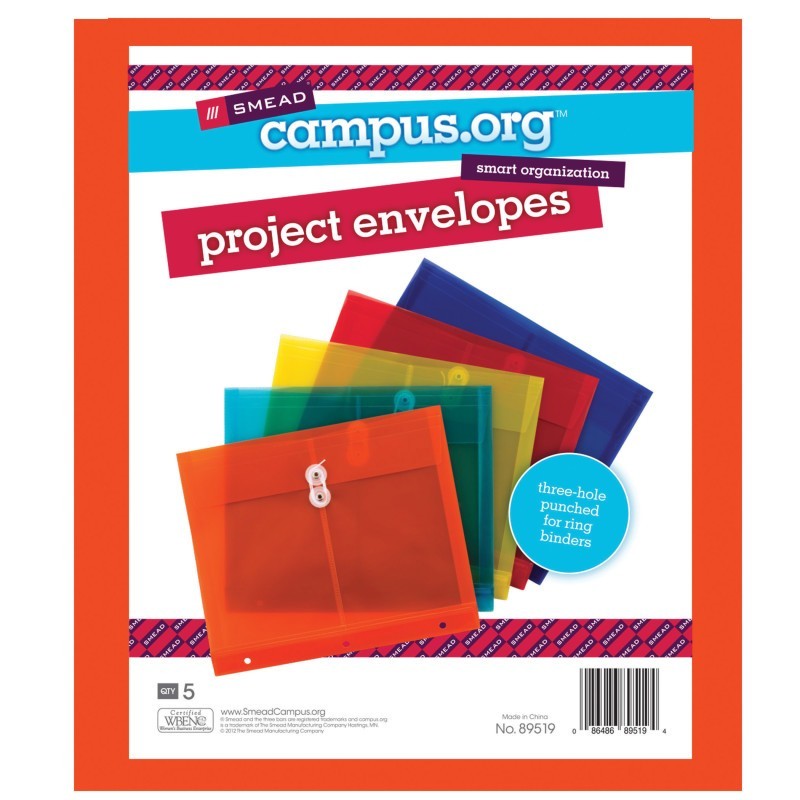 Smead® Project Envelope, 1-1/4" Expansion, String-Tie Closure, Side Load, Letter Size, Pack of 5