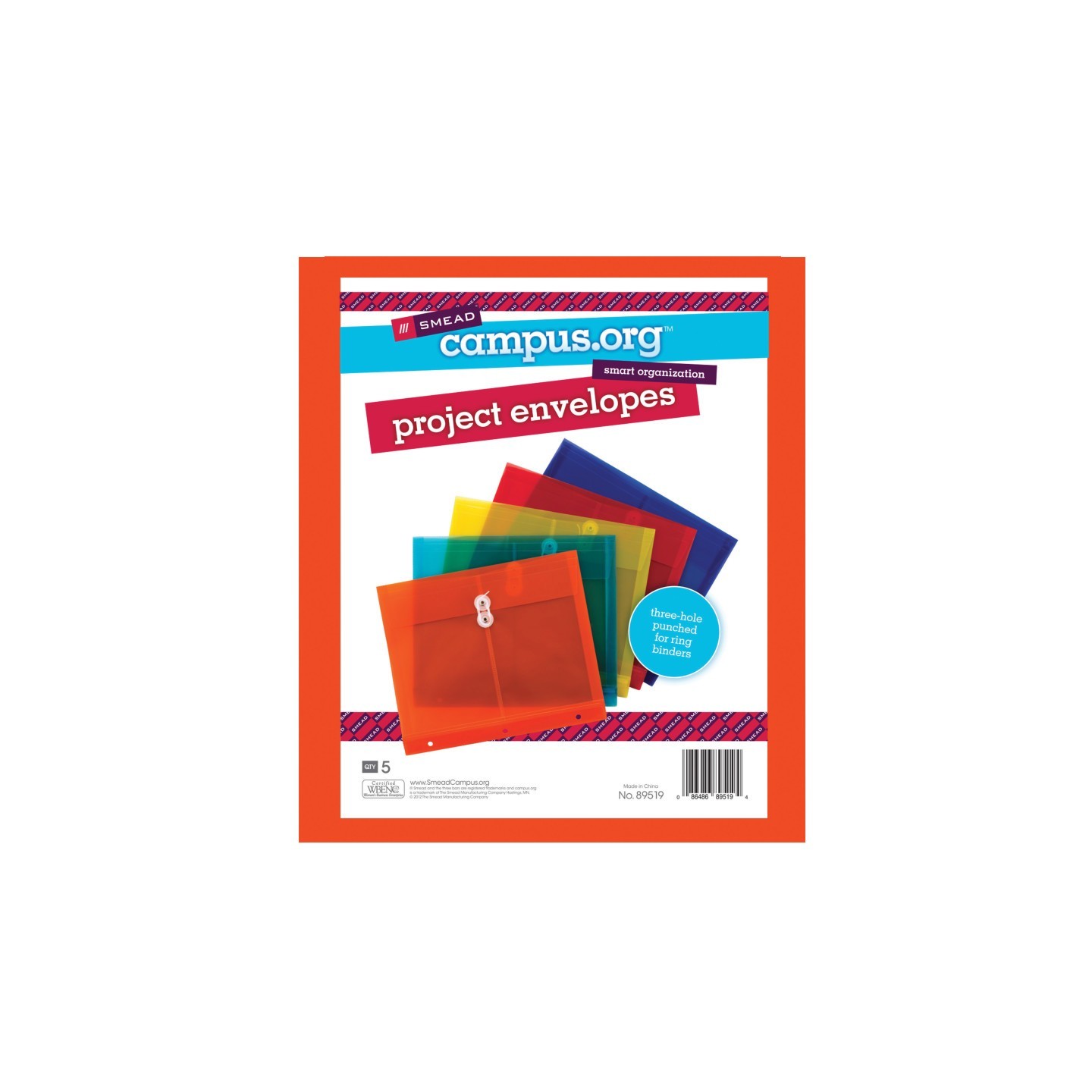 Smead® Project Envelope, 1-1/4" Expansion, String-Tie Closure, Side Load, Letter Size, Pack of 5