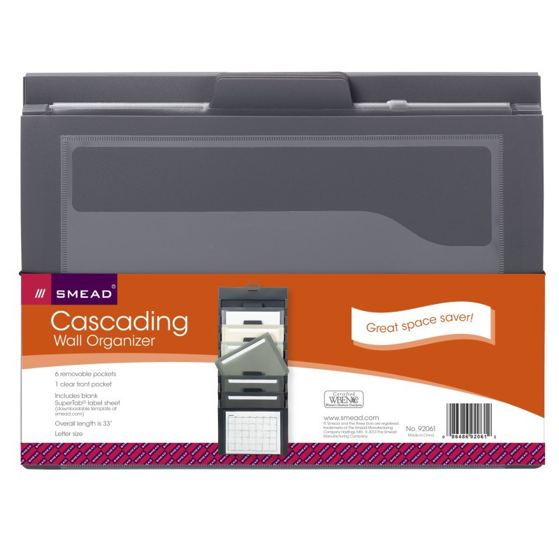 Smead® Cascading Wall Organizer, 6 Pockets, Letter, Gray/Neutral