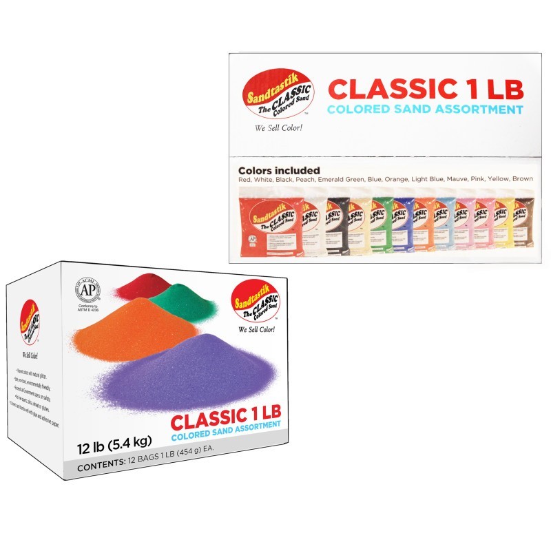 Sandtastik® Colored Sand Classroom Pack, 1 Pound Bags, Assortment 1, Set of 12