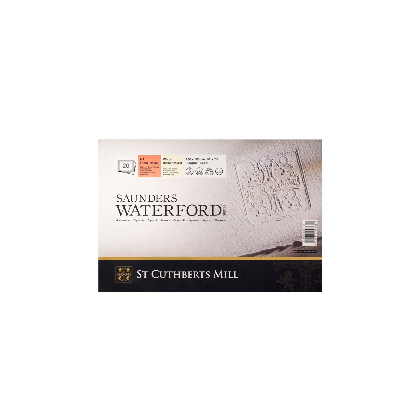 St Cuthberts Saunders Waterford Watercolor Block, Hot Pressed, White, 140lb/300gsm, 20 Sheet, 10x7 inch, 1 Count