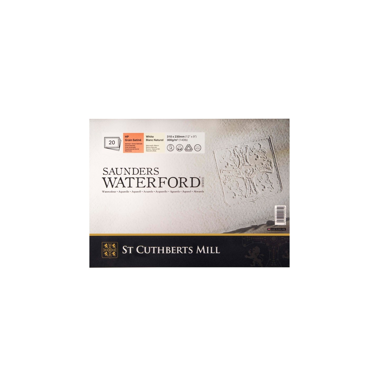 St Cuthberts Saunders Waterford Watercolor Block, Hot Pressed, White, 140lb/300gsm, 20 Sheet, 12x9 inch, 1 Count