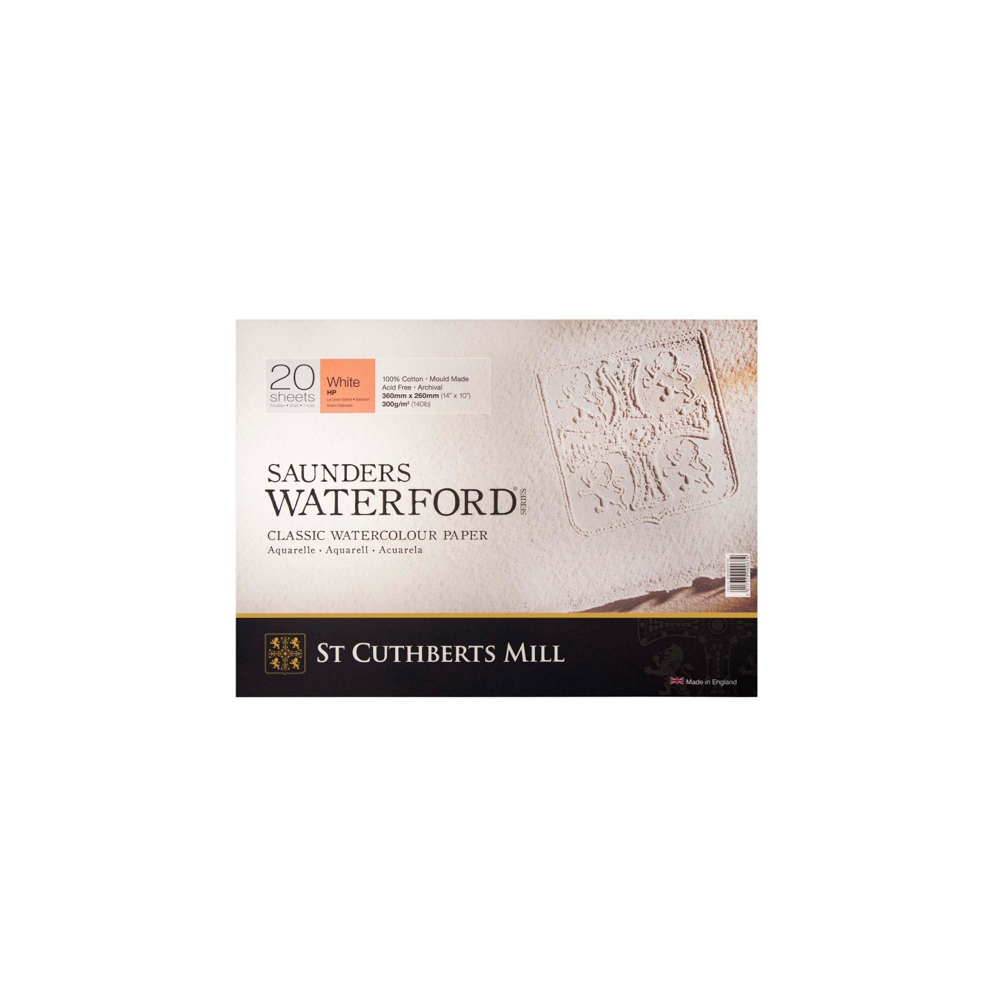 St Cuthberts Saunders Waterford Watercolor Block, Hot Pressed, White, 140lb/300gsm, 20 Sheet, 14x10 inch, 1 Count