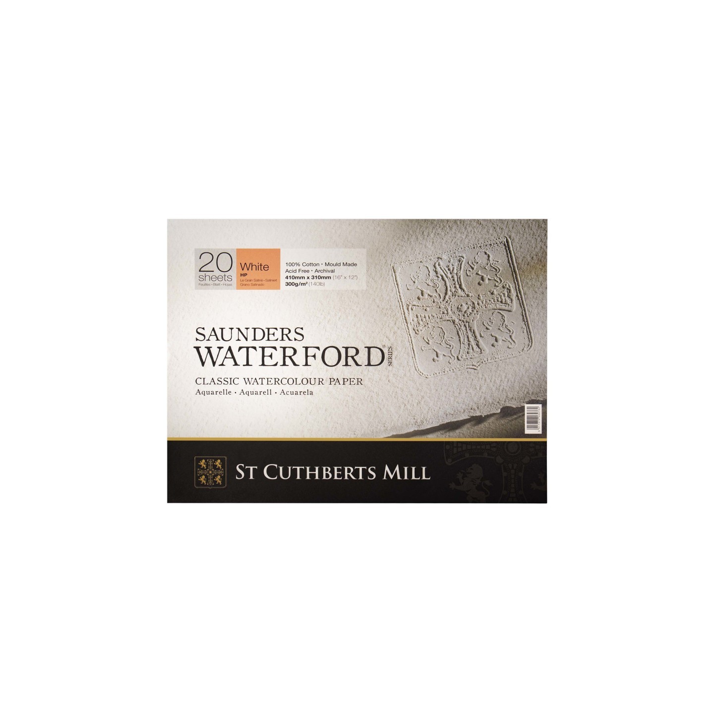 St Cuthberts Saunders Waterford Watercolor Block, Hot Pressed, White, 140lb/300gsm, 20 Sheet, 16x12 inch, 1 Count