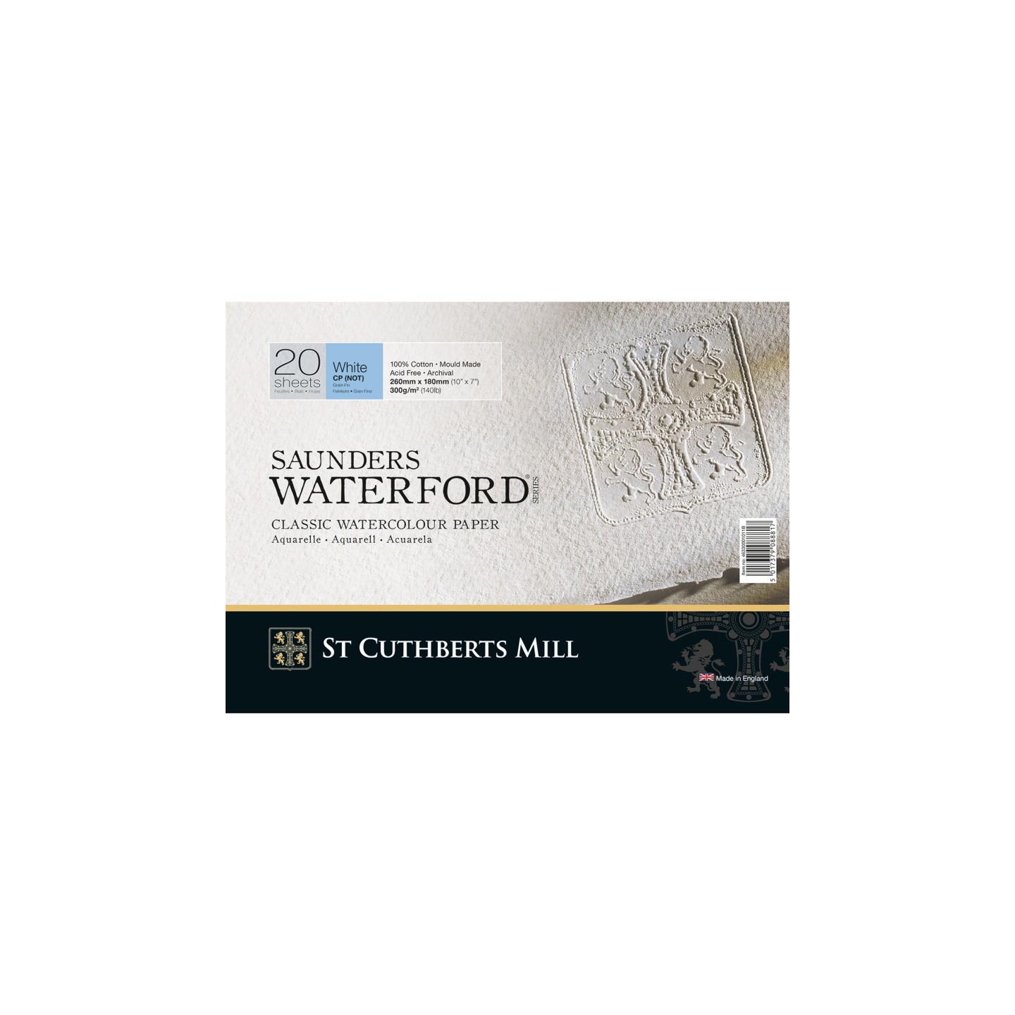 St Cuthberts Saunders Waterford Watercolor Block, Cold Pressed, White, 140lb/300gsm, 20 Sheet, 10x7 inch, 1 Count