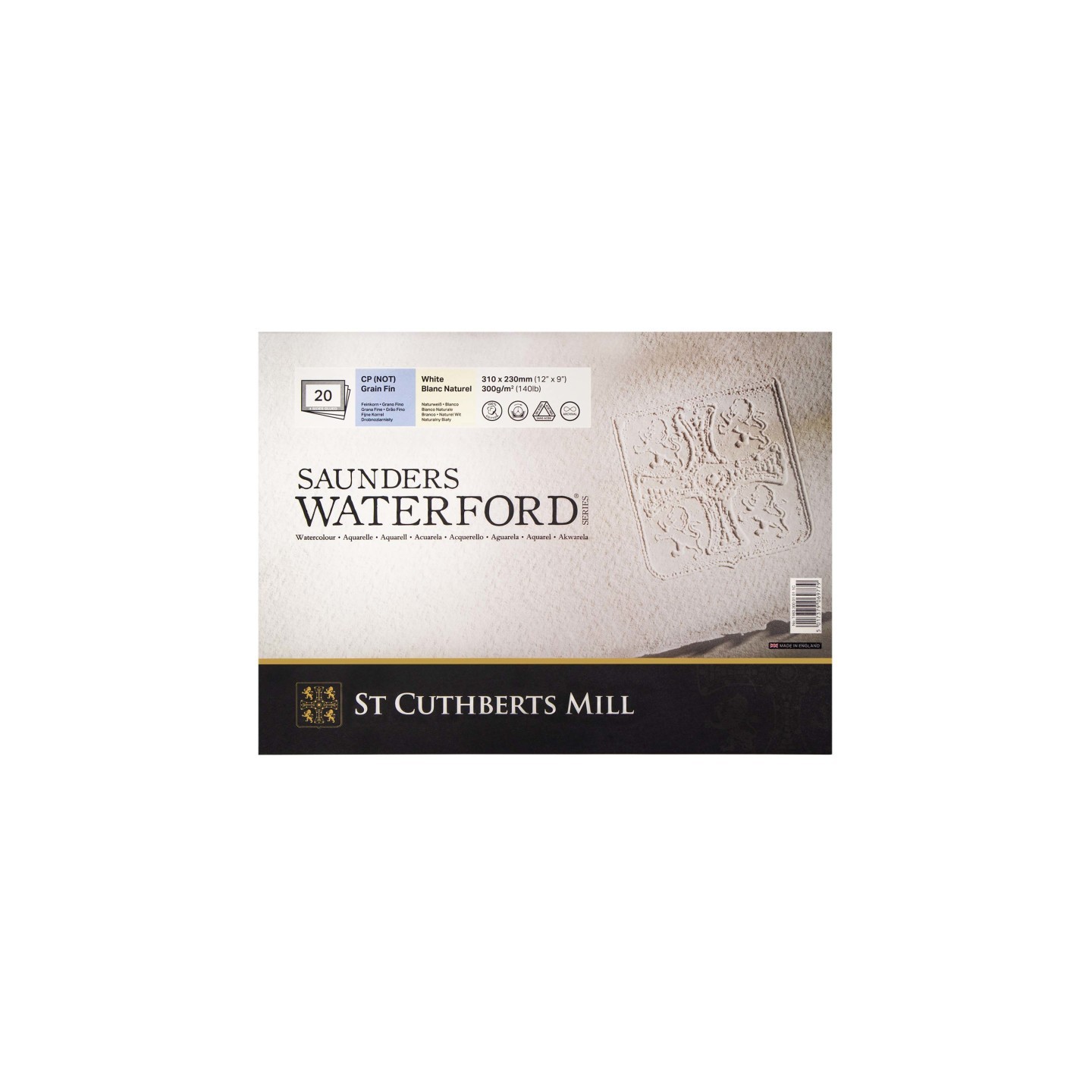 St Cuthberts Saunders Waterford Watercolor Block, Cold Pressed, White, 140lb/300gsm, 20 Sheet, 12x9 inch, 1 Count