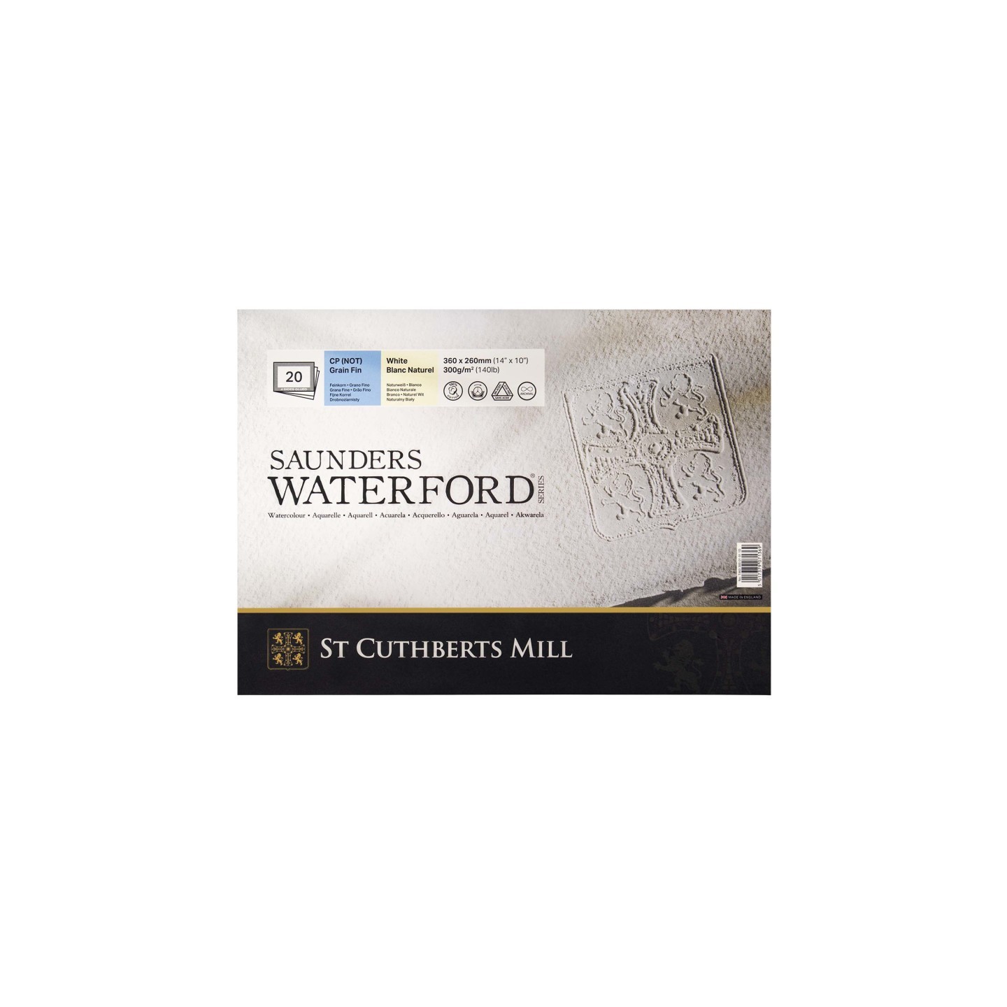 St Cuthberts Saunders Waterford Watercolor Block, Cold Pressed, White, 140lb/300gsm, 20 Sheet, 14x10 inch, 1 Count