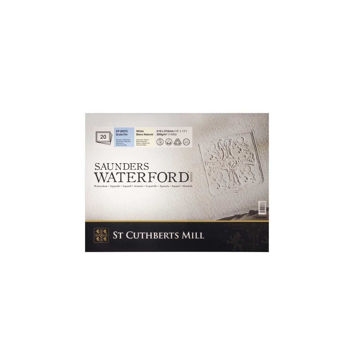St Cuthberts Saunders Waterford Watercolor Block, Cold Pressed, White, 140lb/300gsm, 20 Sheet, 16x12 inch, 1 Count