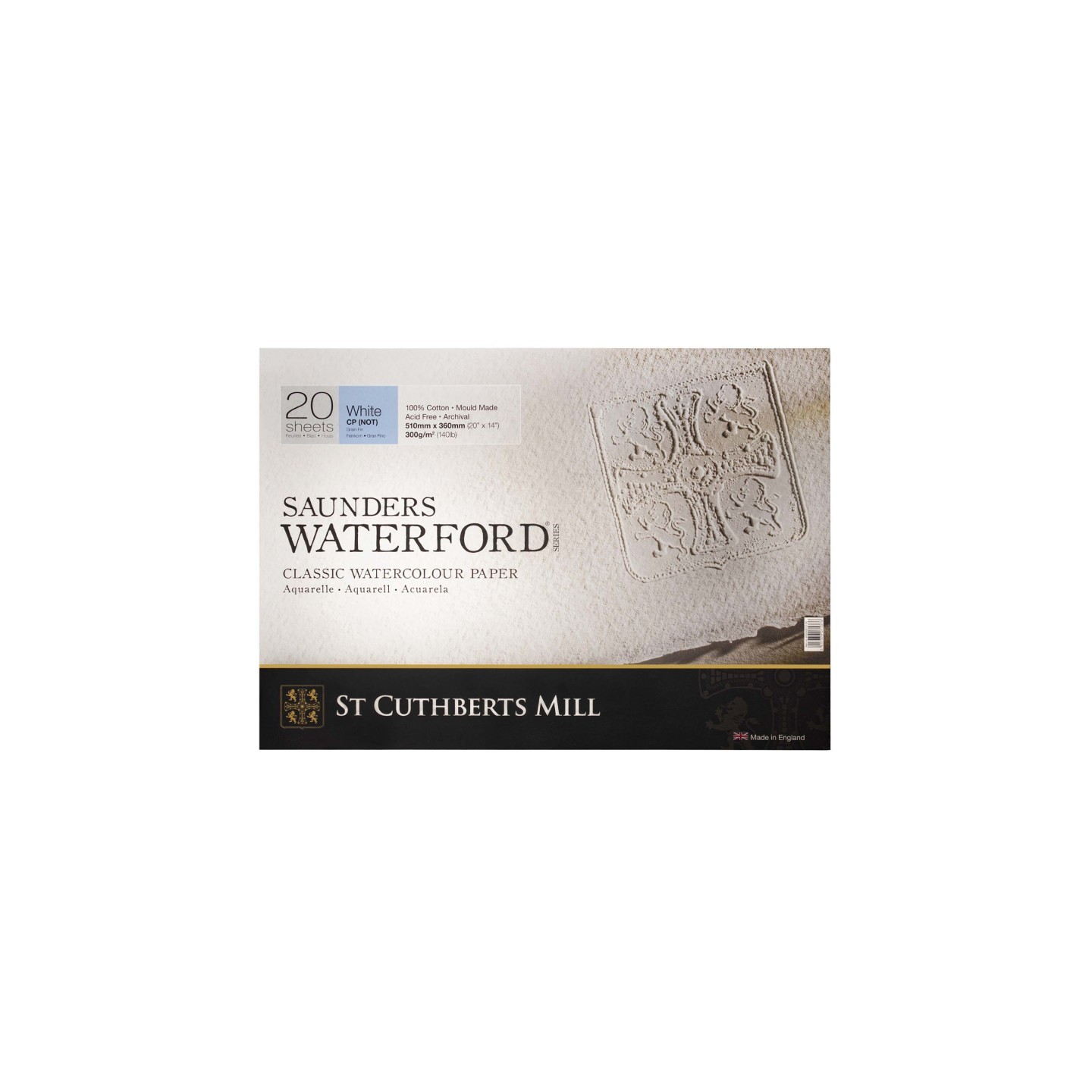 St Cuthberts Saunders Waterford Watercolor Block, Cold Pressed, White, 140lb/300gsm, 20 Sheet, 20x14 inch, 1 Count