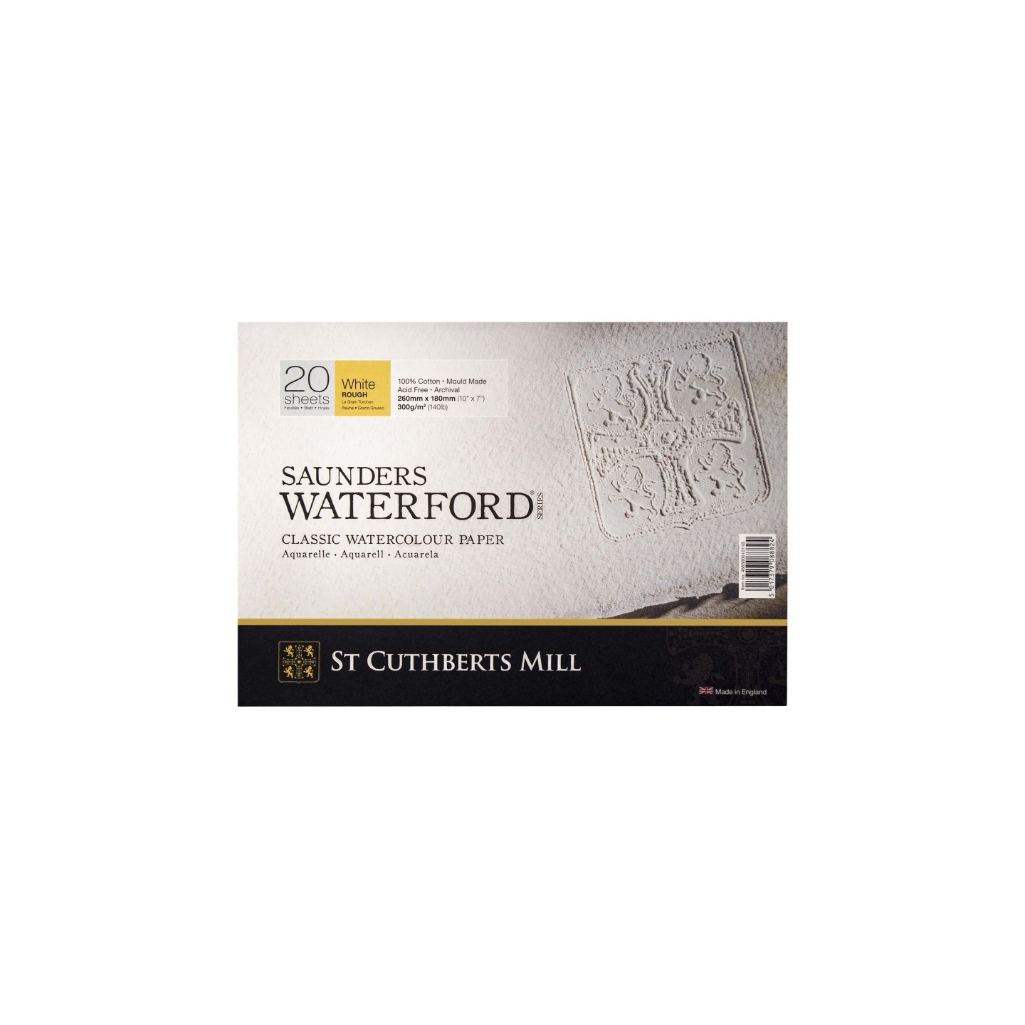 St Cuthberts Saunders Waterford Watercolor Block, Rough, White, 140lb/300gsm, 20 Sheet, 10x7 inch, 1 Count